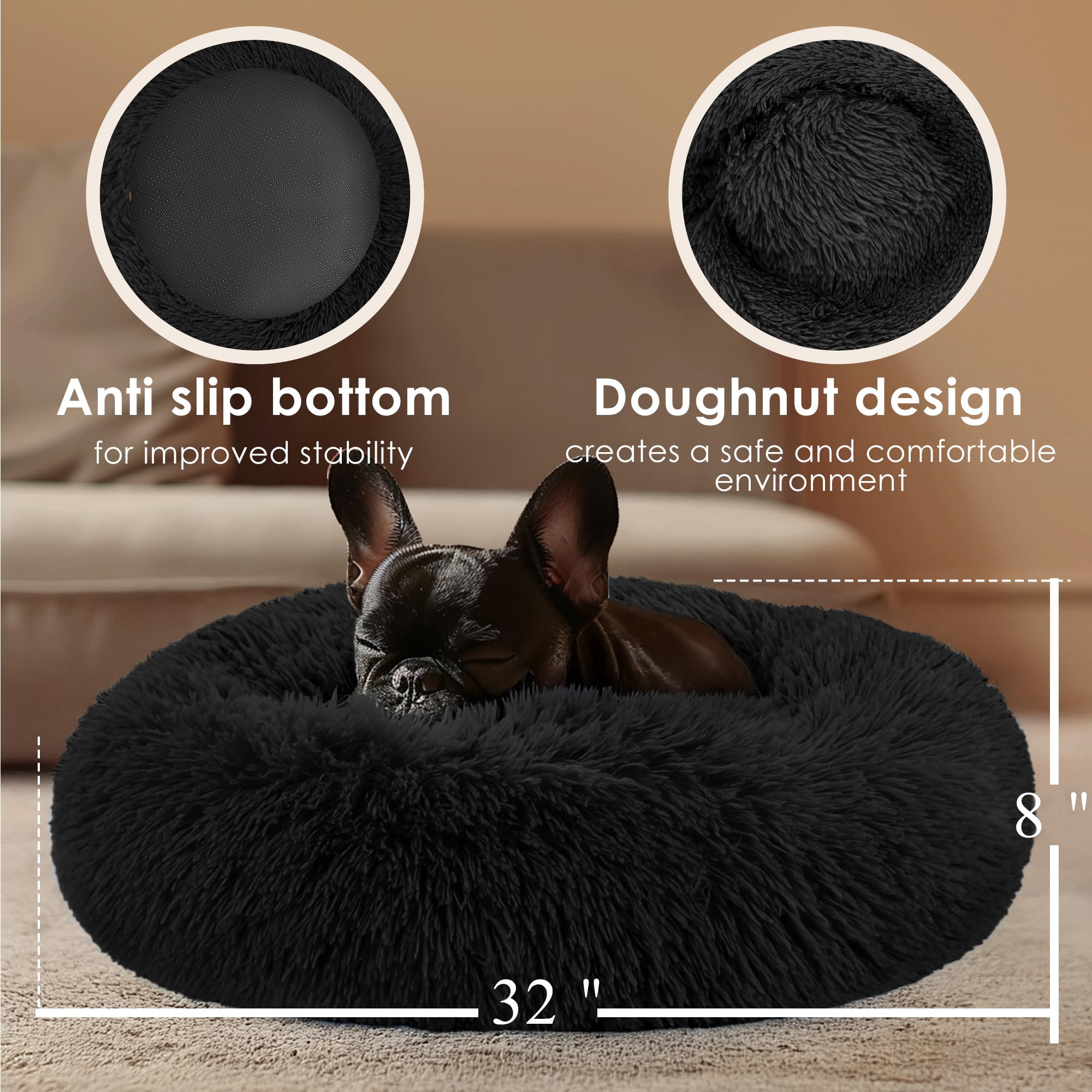 Dog Beds Large Sized Dog and Cats, 32in Pet Beds for Large Pet, Washable Indestructible Extra Large Dog Bed (Black)