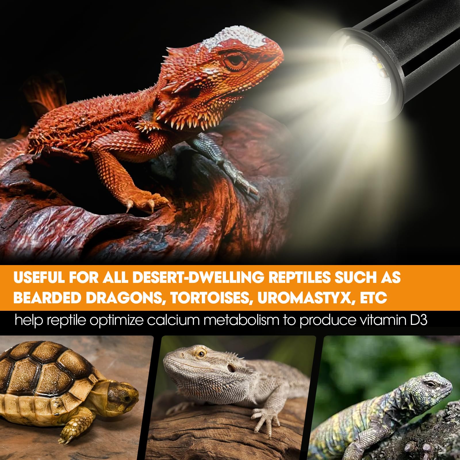 Geekoit Premium Uvb Reptile Light Full Spectrum For Optimal Calcium Metabolism,Desert 10.0 Bulb 3W Uva Uvb Ideal For Desert-Dwel