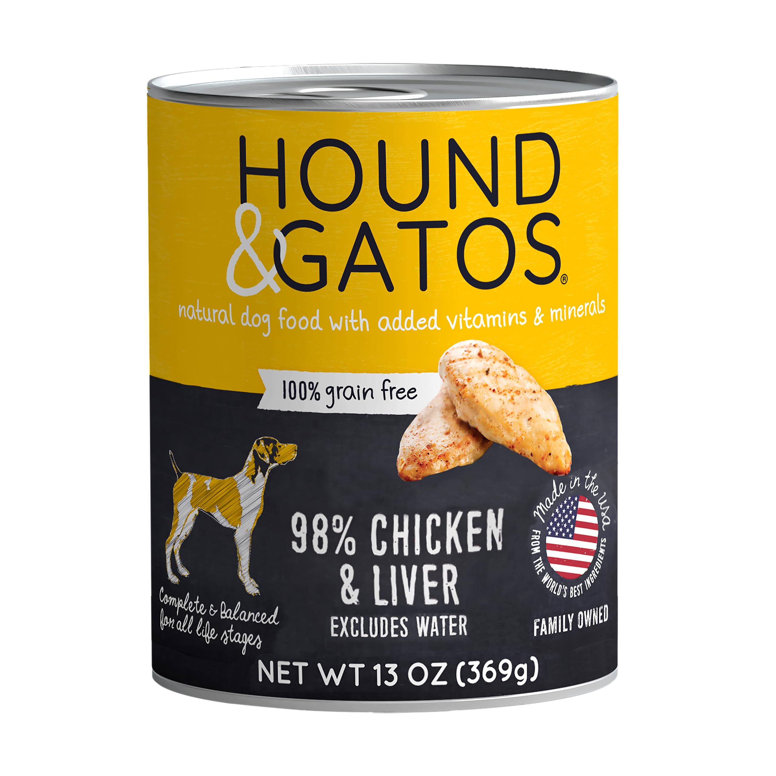 Hound & Gatos Chicken Wet Dog Food, Single Protein, 98% Real Meat Formula, Supports Digestive Health, Grain Free Limited Ingredi