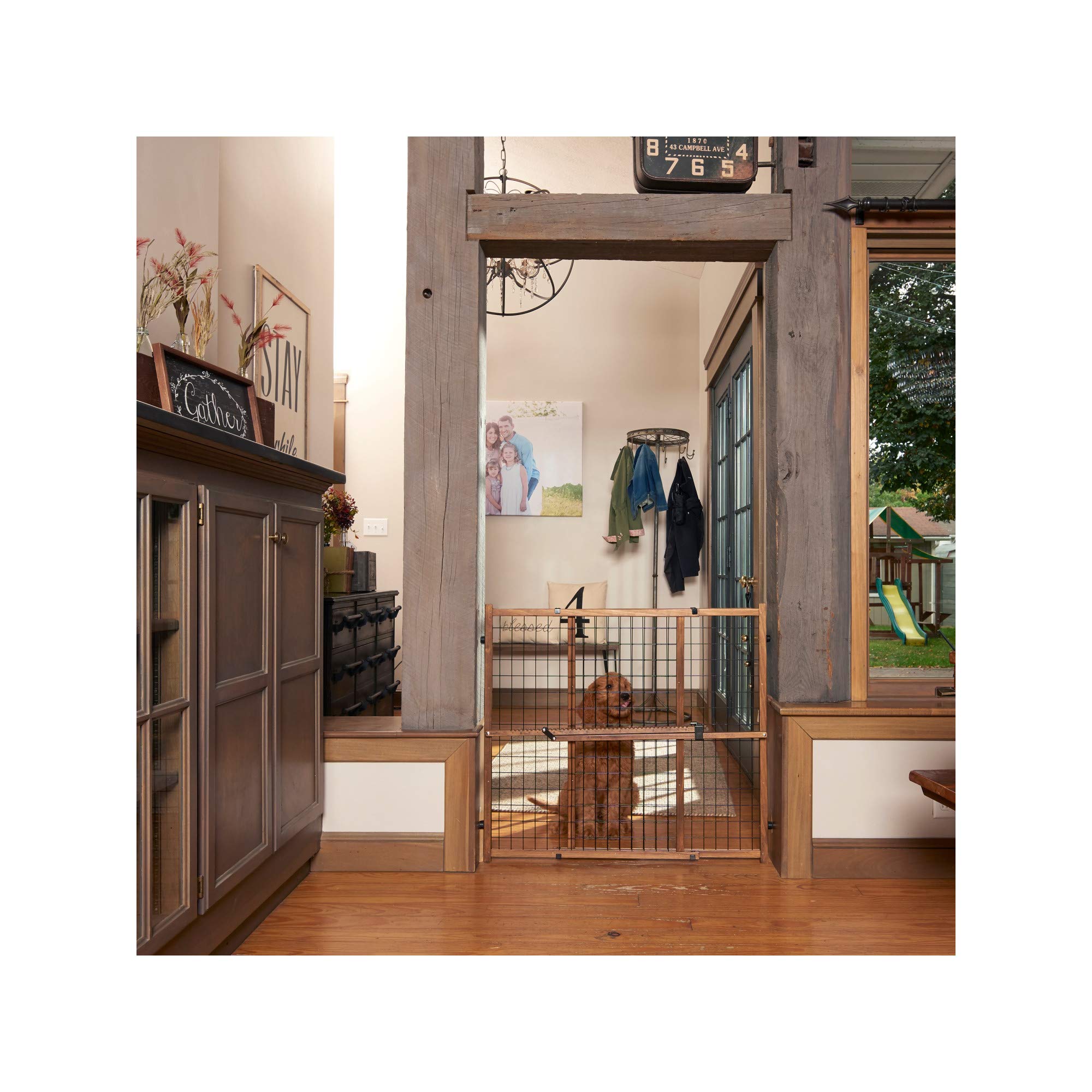 Evenflo Position & Lock Tall & Wide Baby Gate, Pressure-Mounted, 50'W X 32'H, Farmhouse Collection