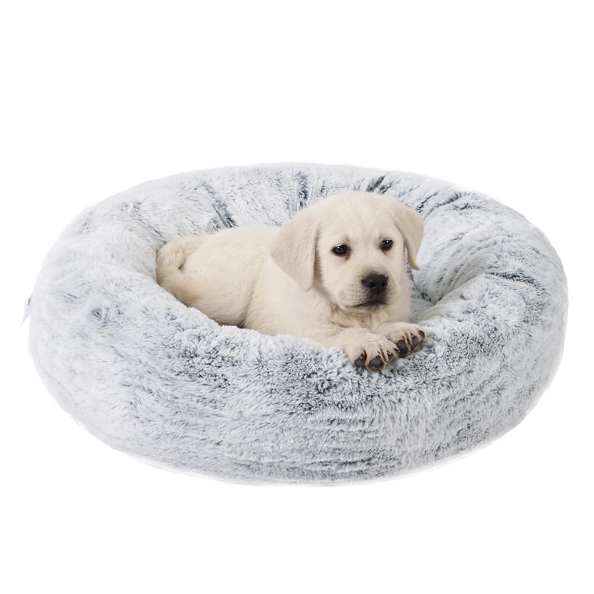 Best Friends By Sheri Snugglesoft Faux Rabbit Fur Memory Foam Calming Donut Bed For Dogs And Cats, Grey, 23'' X 23''