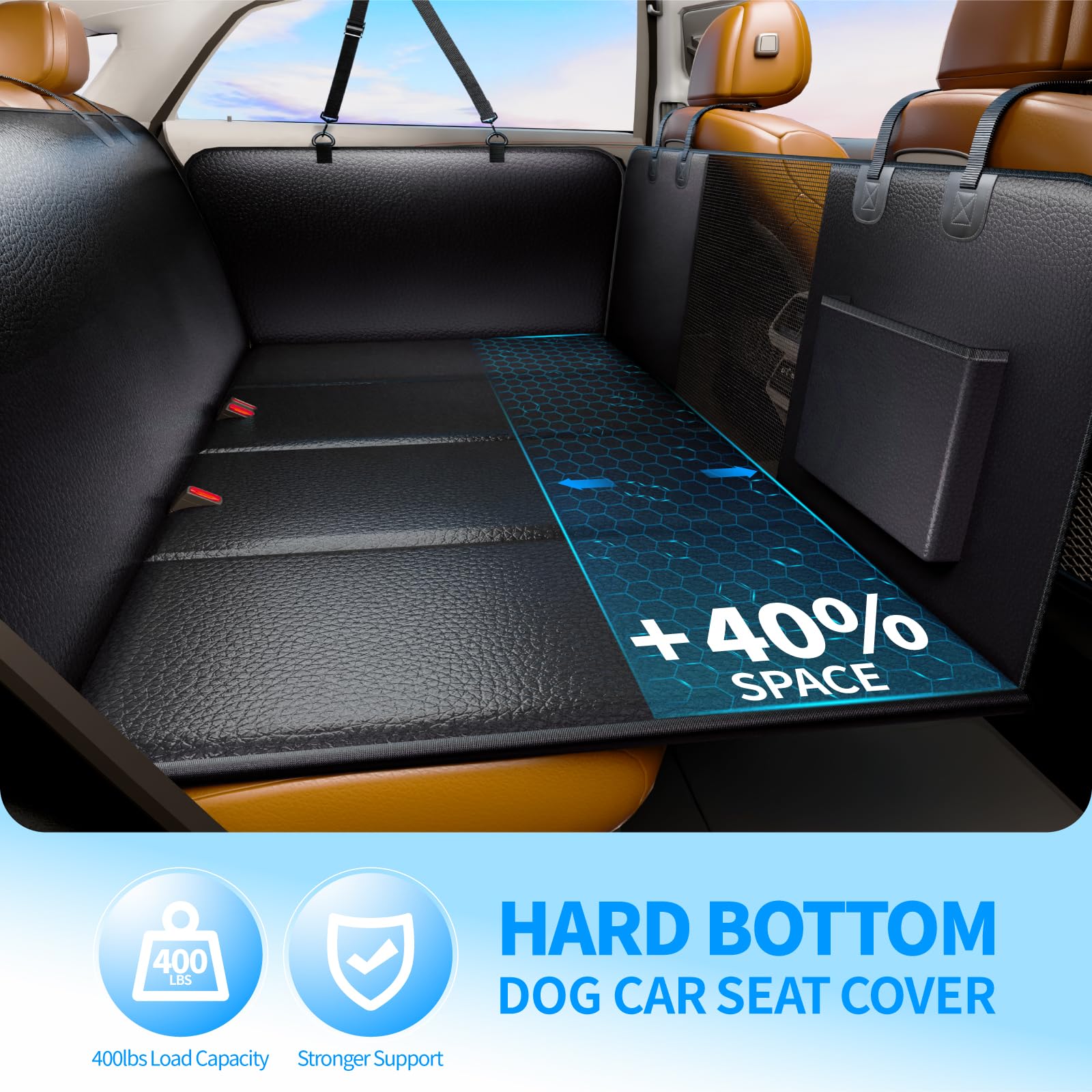 Firstwell Back Seat Extender For Dogs, Pu Leather Dog Car Seat Cover, Scratch-Proof, Waterproof, Hard Bottom, Holds 400Lbs, Dog