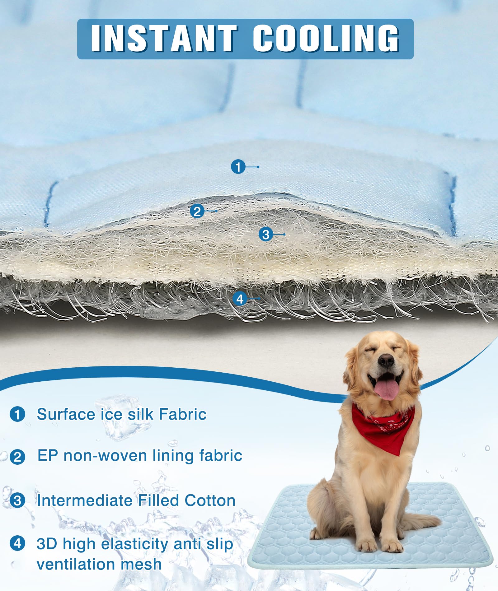 Dog Cooling Mat For Summer Self-Cooling Mat For Dogs & Cats Summer Cooler Outdoor Dog Cool Pad Washable, Portable & Non-Toxic, H