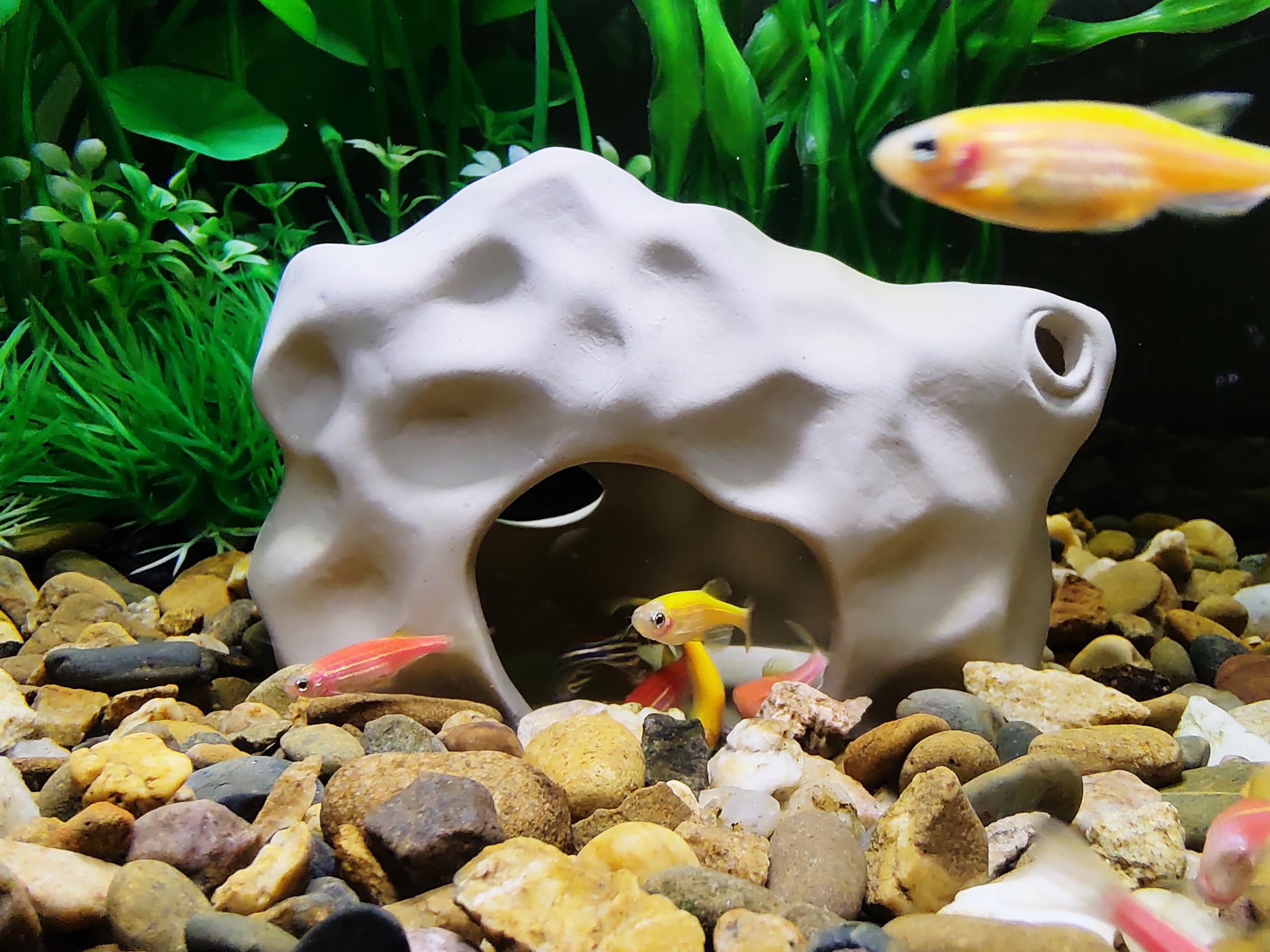 SpringSmart Aquarium Decor Rock Cave for Fish Shrimp Turtle Crab, Betta Fish Tank Decorations Ceramic Hiding Stone, Fish Bowl La