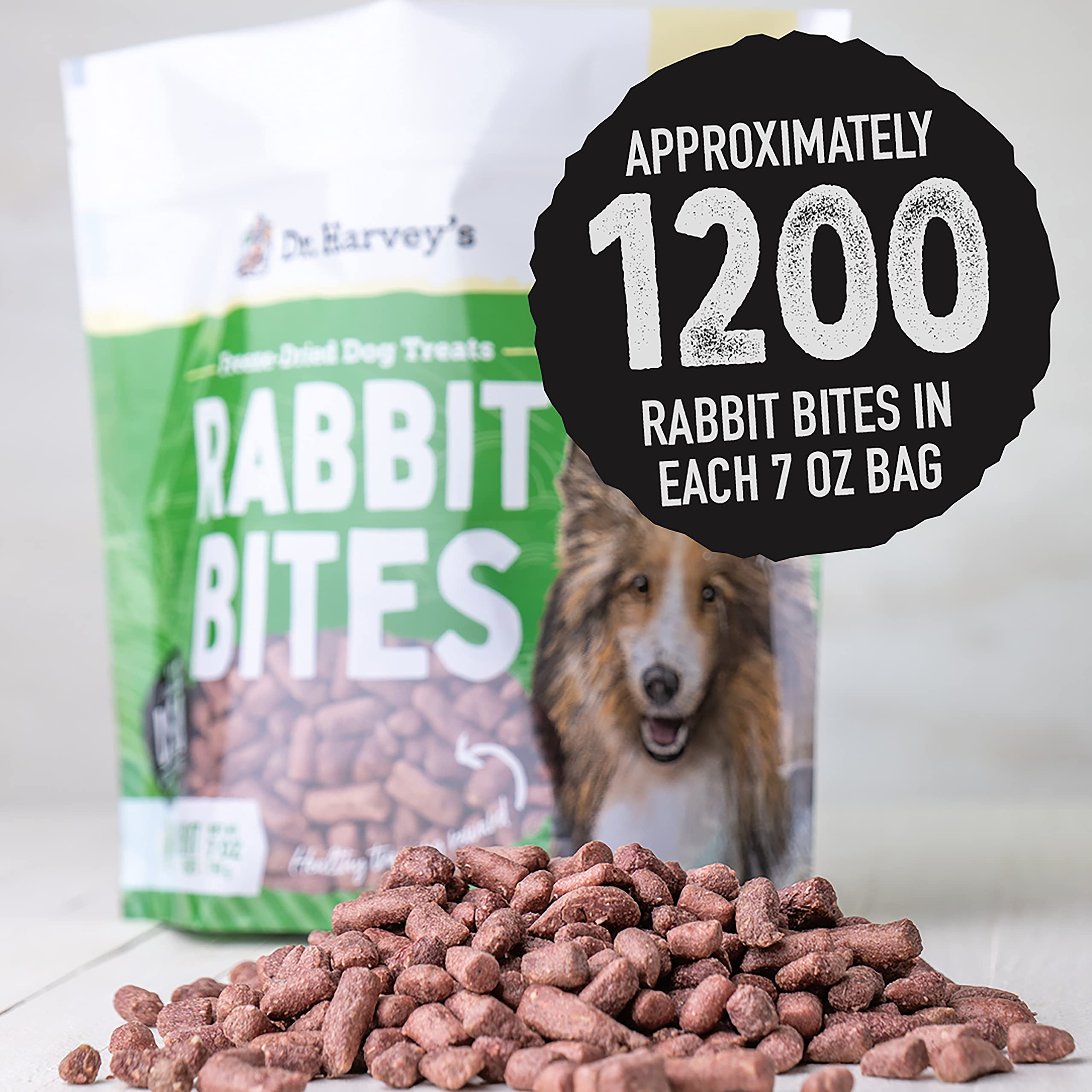 Dr. Harveys Rabbit Bites Freeze-Dried Raw Dog Treats - Single Ingredient, All-Natural Rabbit Meat Protein for Dogs, Allergen-Fr
