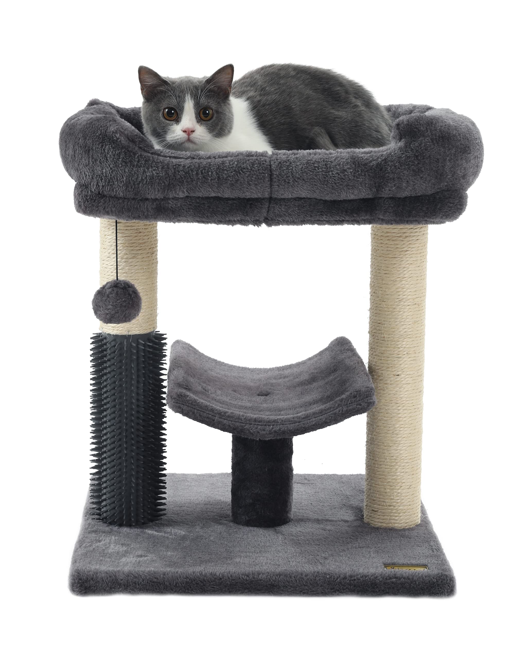 Hoopet Cat Tree Tower,Cat Scratching Post For Indoor Cats,Featuring With Super Cozy Perch,Cat Self Groomer And Interactive Dangling Ball Great For Kittens And Cats