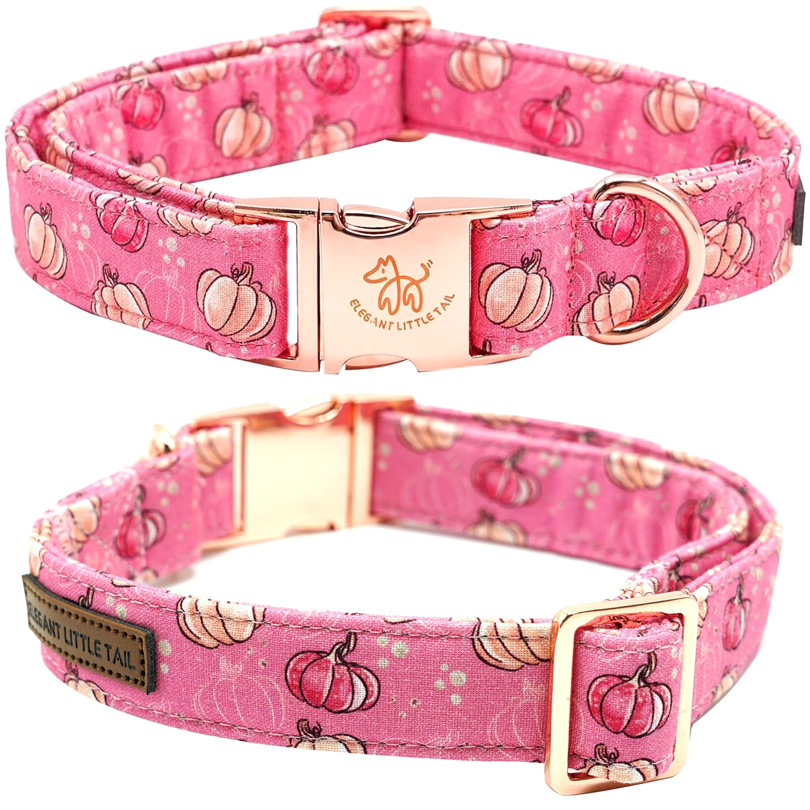Elegant Little Tail Pumpkin Print Cotton Dog Collar With Metal Buckle For Medium Dogs