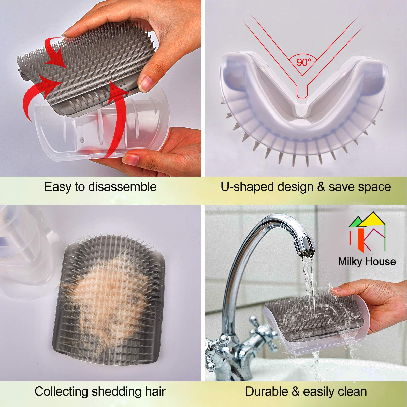 Cat Self Groomer Arch 4Pcs Self Cleaning Slicker Brush Upgraded Cat Brushes Wall Corner For Shedding Grooming, Softer Massager Comb Interactive Toy For Short Long Haired Cats Fur Pets Dog Kitten Puppy