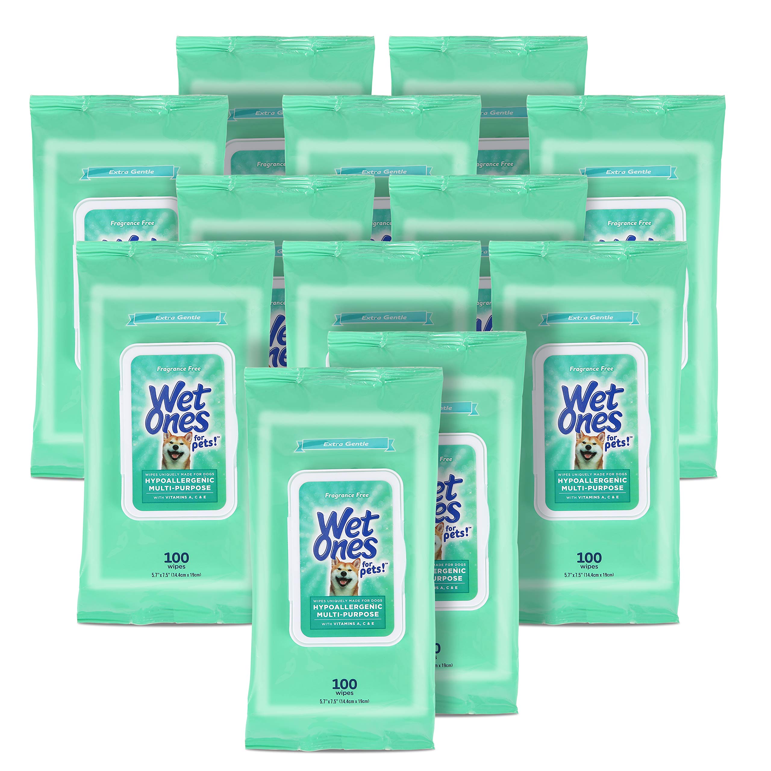 Wet Ones For Pets Hypoallergenic Multi-Purpose Dog Wipes With Vitamins A, C & E, 100 Ct - 12 Pack | Fragrance-Free Hypoallergeni