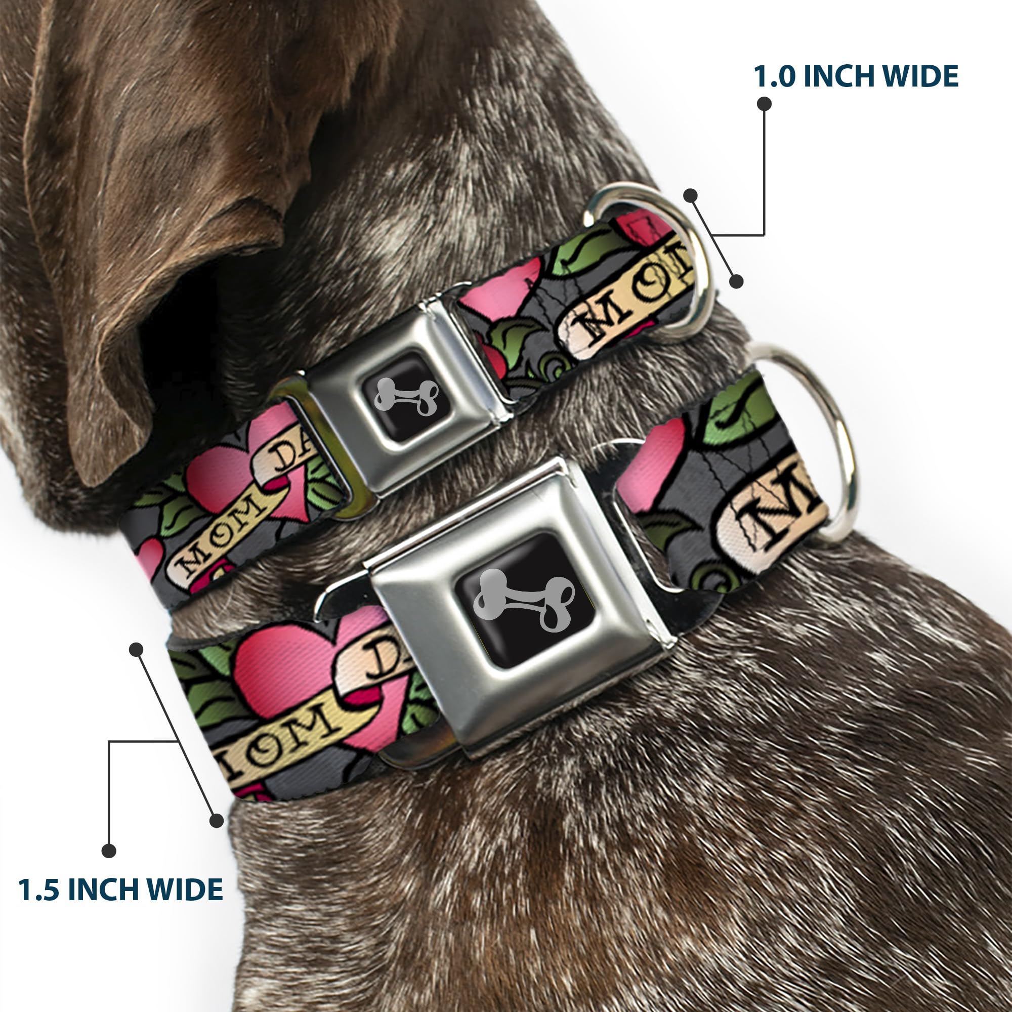 Buckle-Down Dog Collar Seatbelt Buckle Mom Dad Gray, Multicolor, 1' Wide - Fits 11-17' Neck - Medium (Dc-W31316-M)