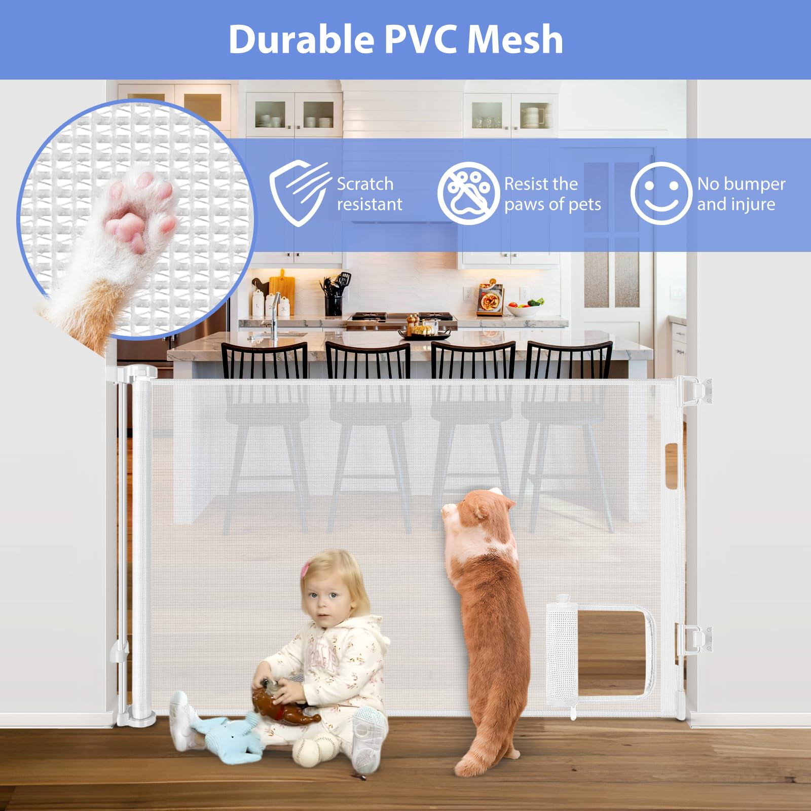 Retractable Baby Gates with Cat Door 80 Wide Retractable Dog Gate with Pet Door Outdoor Retractable Gate for Dogs Retractable Pe