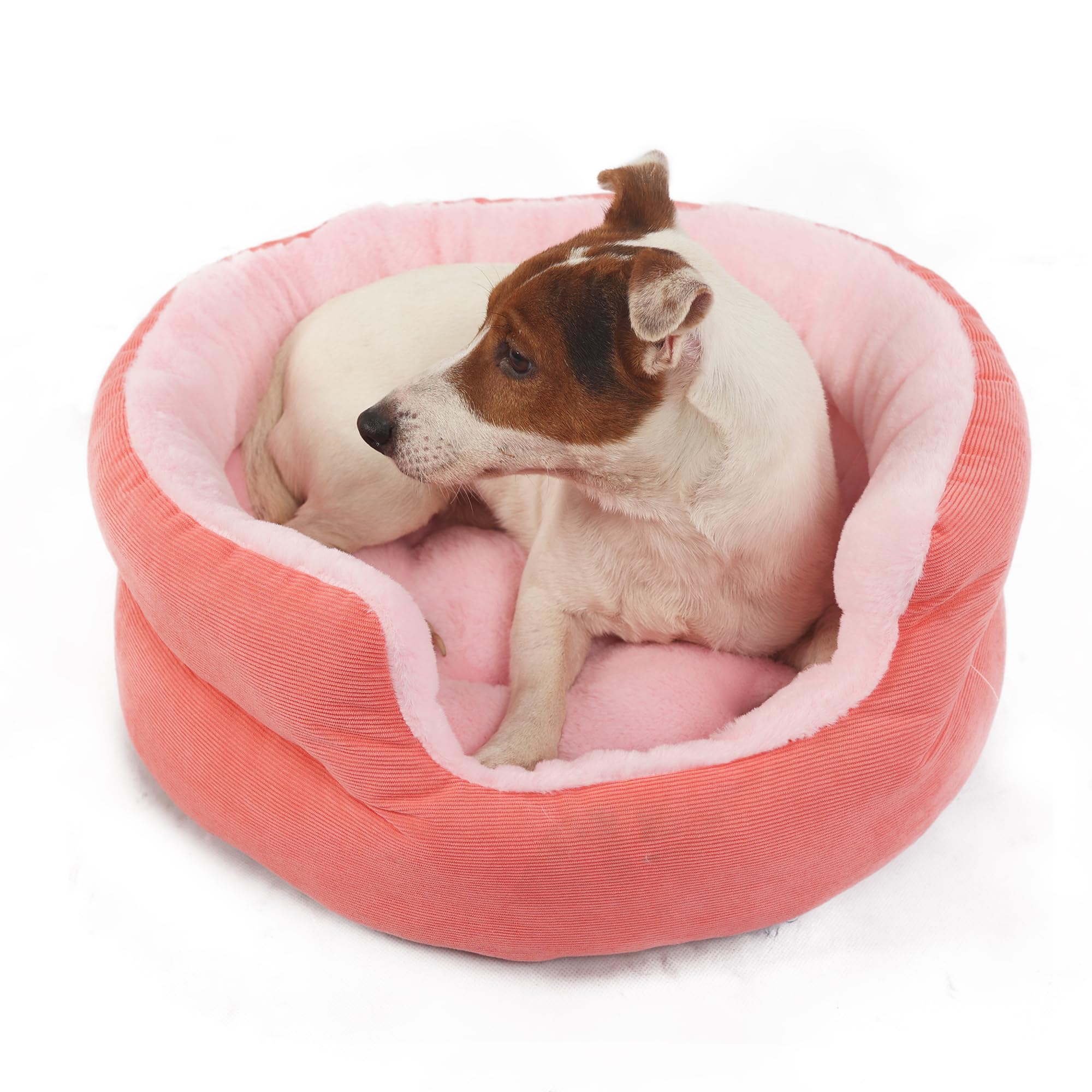 Small Washable Dog Bed With Sides Round Calming Anti Anxiety Pink Princess Puppy Bed 19 Inch