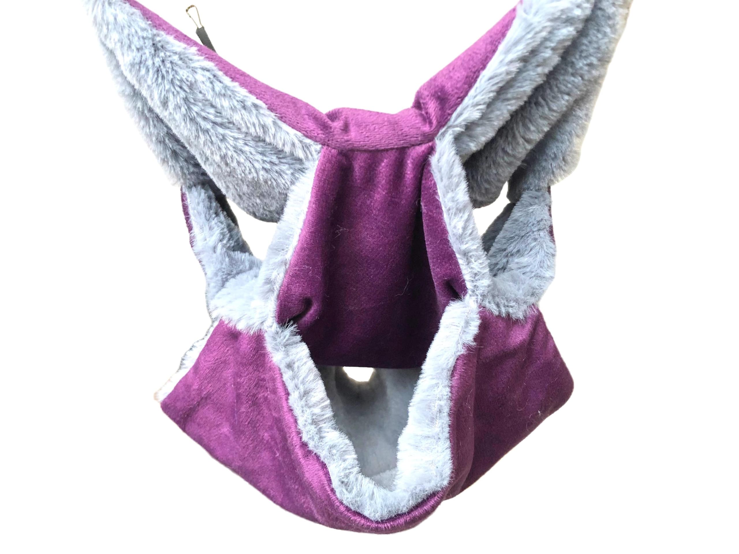 Vedem Small Animals Warm Plush Triple Bunkbed Cage Hanging Hammock Bed Hideout For Sugar Glider Ferret Squirrel (Purple/Grey)