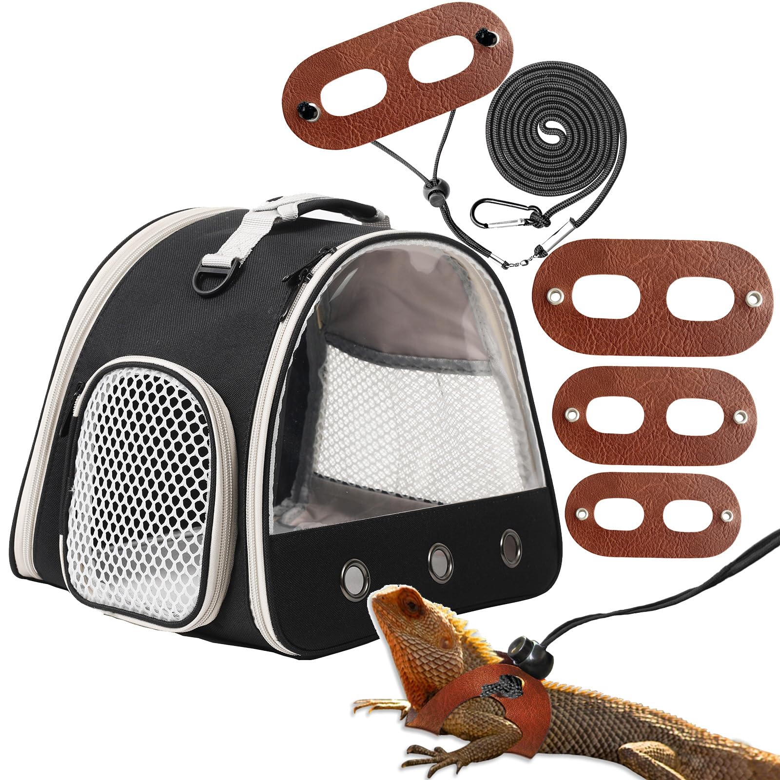 Guinea Pig Carrier,Guinea Pig Carrier For 2,Reptile Travel Carrier For Lizards Sugar Glider Hedgehog Rat Parrot Birds (Black, Ca