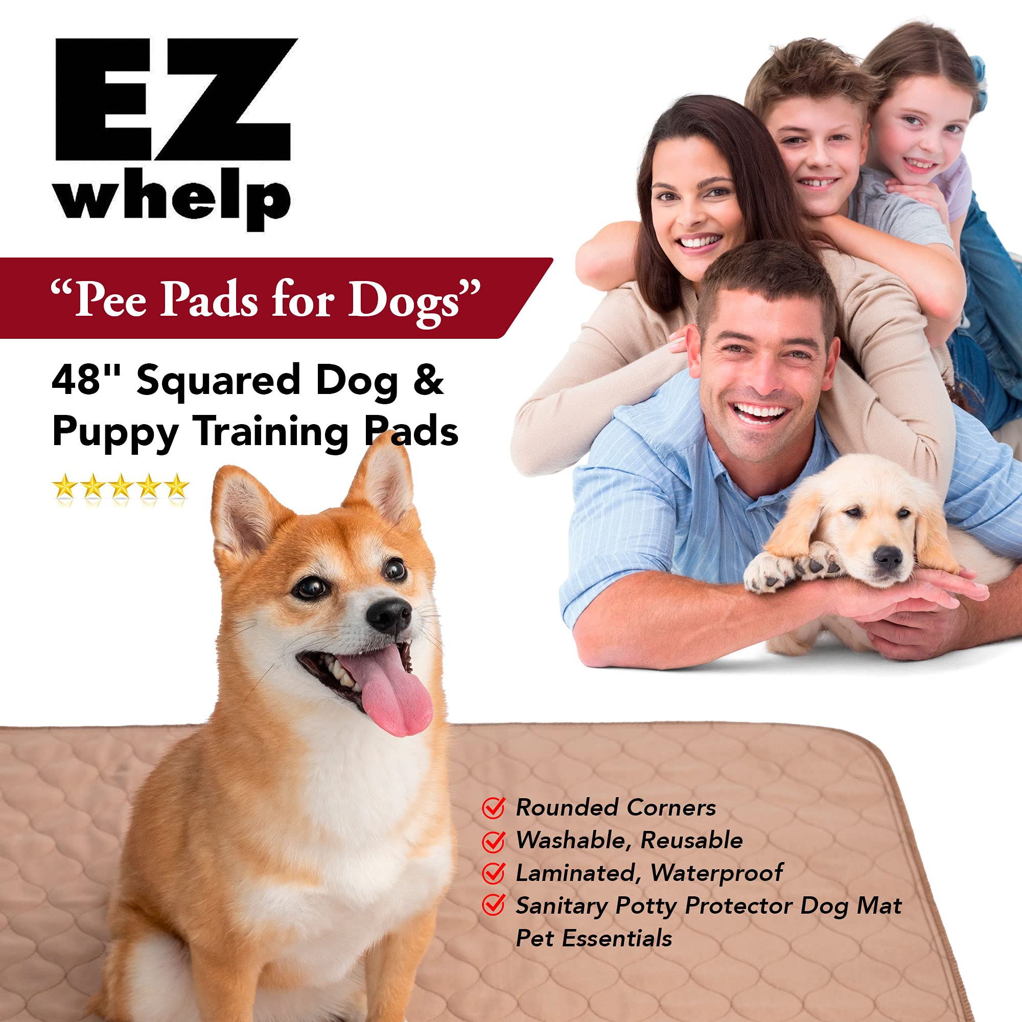 Ezwhelp Reusable Dog Pee Pads - Waterproof Training Pads For Dogs - Washable & Sanitary-Rounded Corners-Laminated, Lightweight, Durable - Pet Essentials For Puppy Training And Whelping - 27'X32'