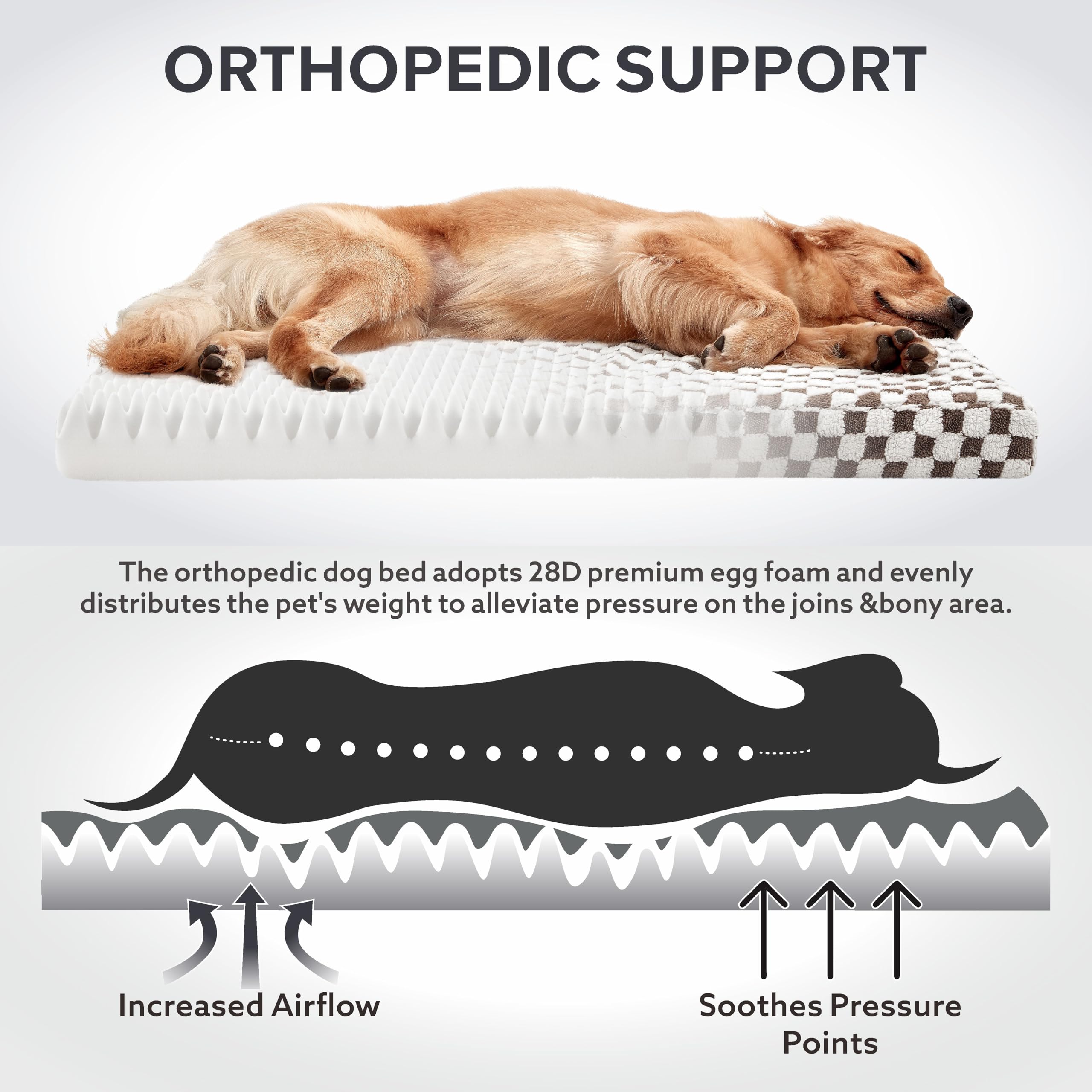 Joejoy Dog Bed For Large Dogs, Large Orthopedic Dog Bed With Removable Washable Cover, Cute Modern Plush & Memory Egg Crate Foam