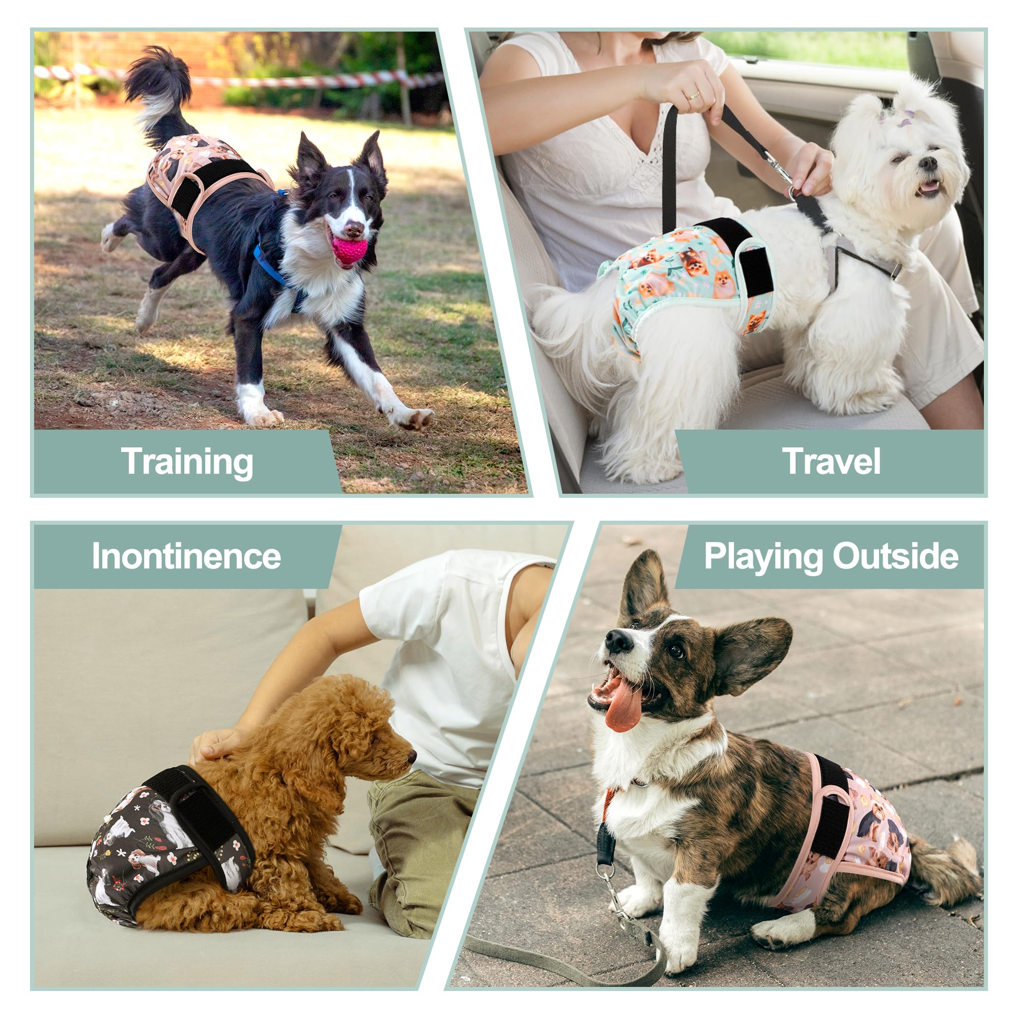 Grecle Dog Diapers Female(3 Pack) - No Leak Reusable Diapers For Doggy Female In Period - Highly Absorbent Dog Heat Panties With Adjustable Snaps Cute Dogs L