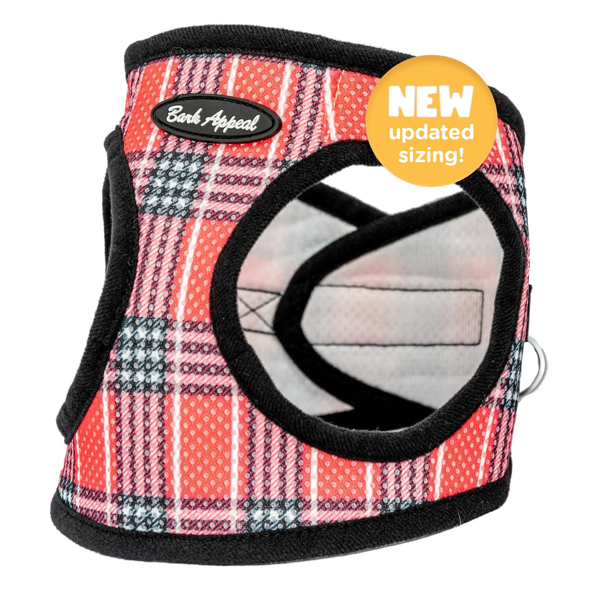 Bark Appeal Coral Red Plaid Step-In Dog Harness For Small-Medium Pets – Updated Sizing, Re-Measuring Is Essential – Soft Vest Harness – Anti-Choke With Adjustable Strap & Heavy Duty Clip – S