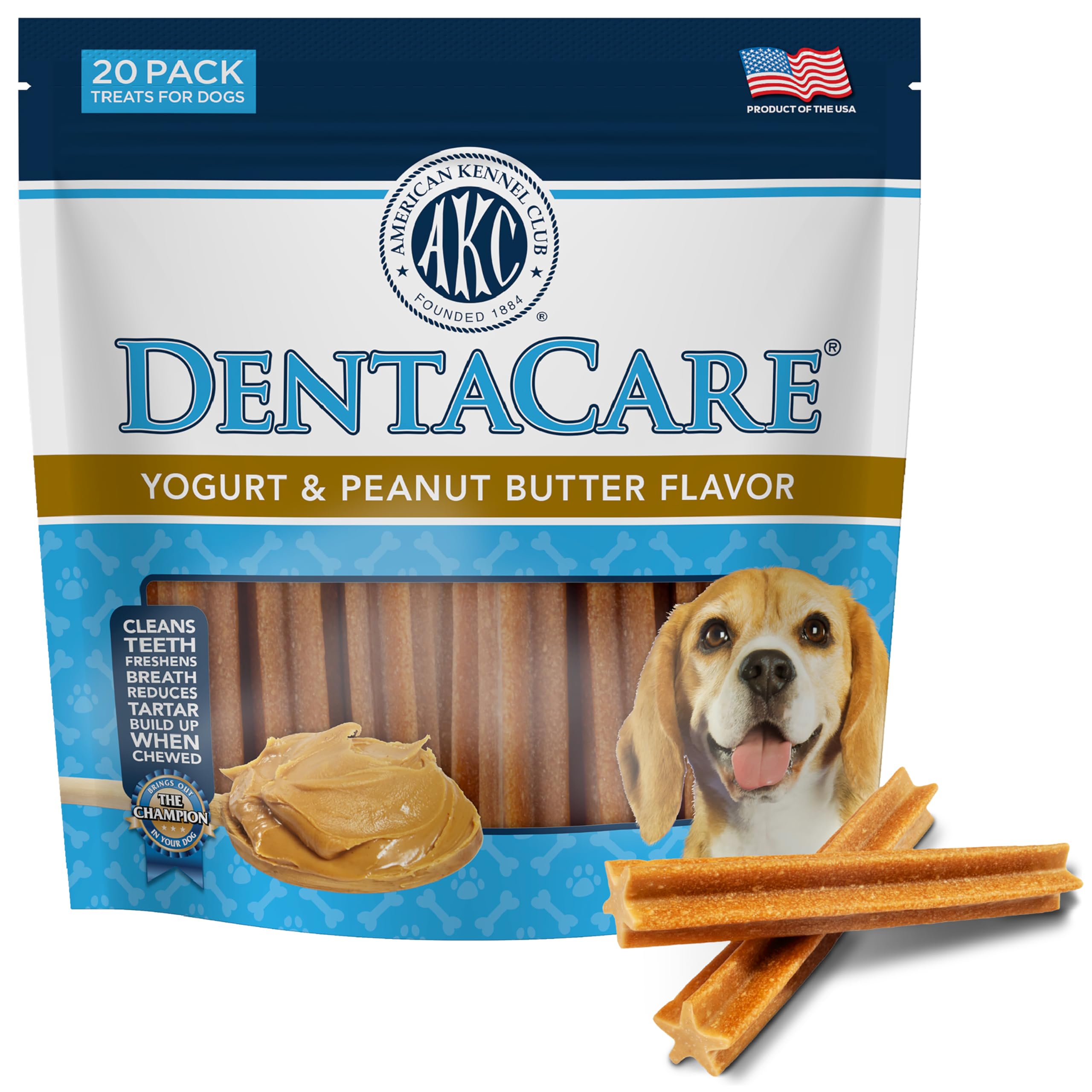 American Kennel Club Dentacare Yogurt and Peanut Butter Dental Dog Treats, Naturally Flavored, Good for Dog Dental Health, 20 Co