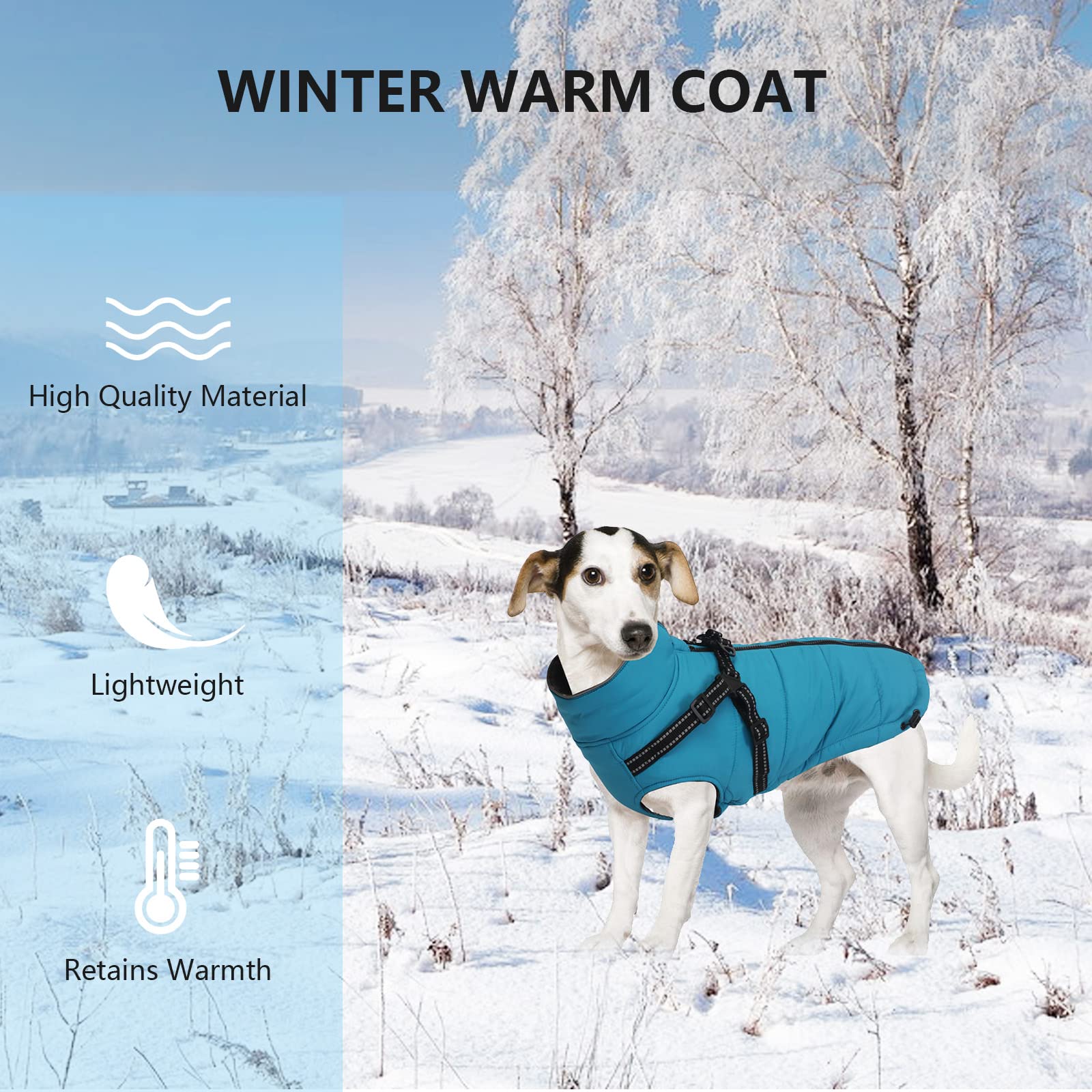 Winter Warm Coat Geyecete Waterproof Dog Winter Jacket With Harness Traction Belt,Pet Outdoor Jacket Dog Autumn And Winter Clothes For Medium, Small Dog-Blue-Xs