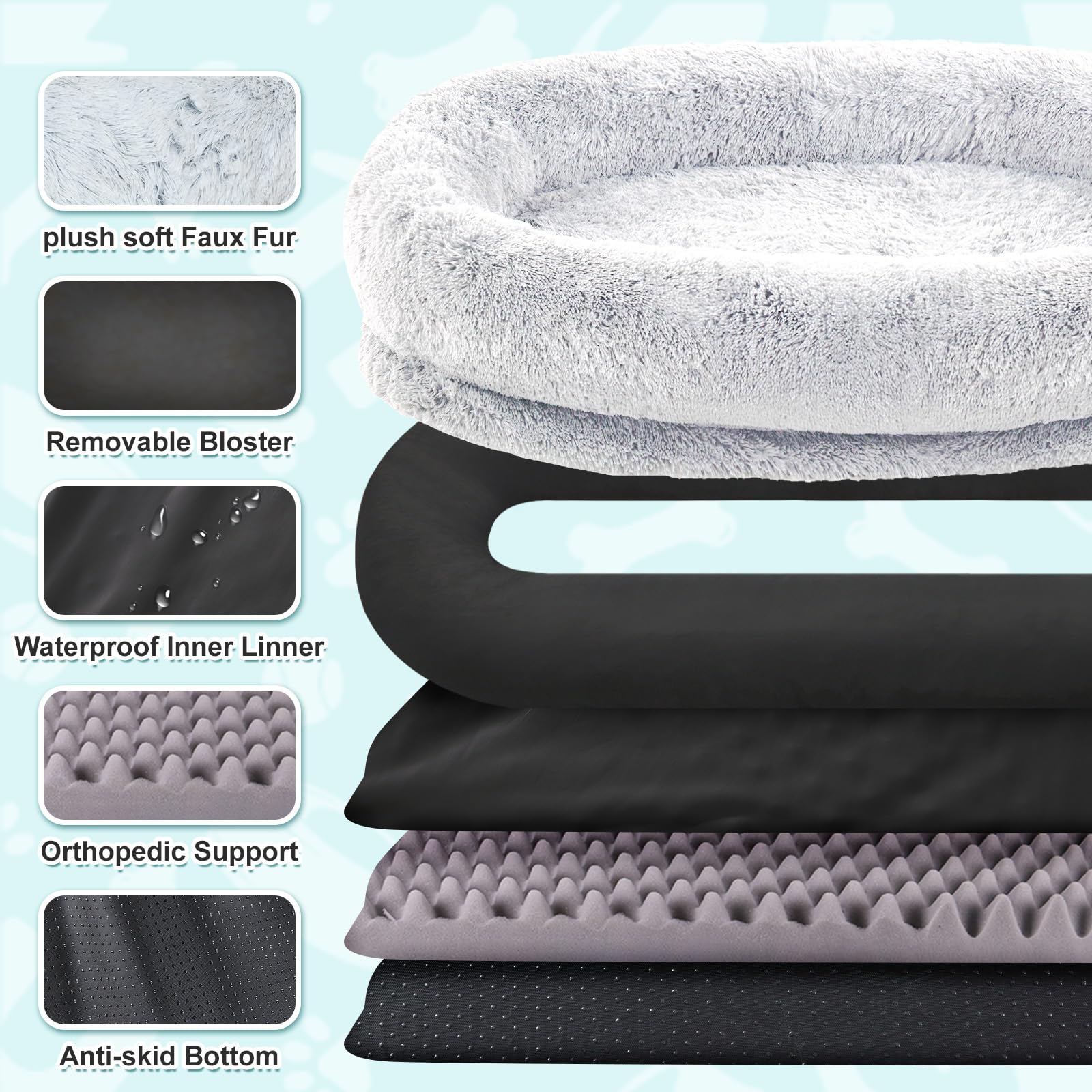 Yaem Human Dog Bed Fits You And Pets For People Doze Off, Washable Faux Fur Napping Orthopedic Dog Bed, Present Plump Pillow, Bl