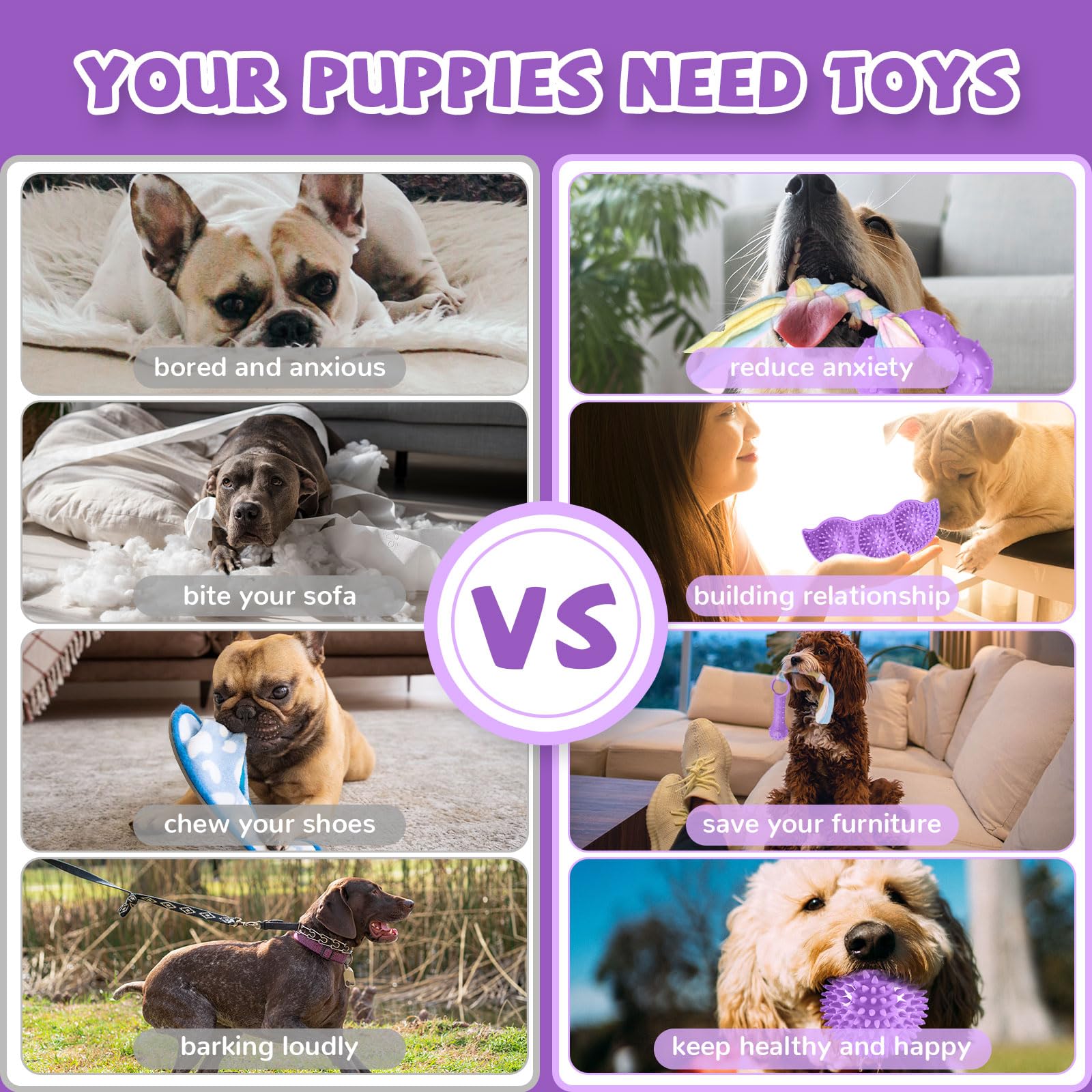 Abrrlo 6 Pack Puppy Teething Toys Cute Small Dog Toys Durable Puppy Chew Toy For Teething Essentials Purple Soft Rubber Small Br