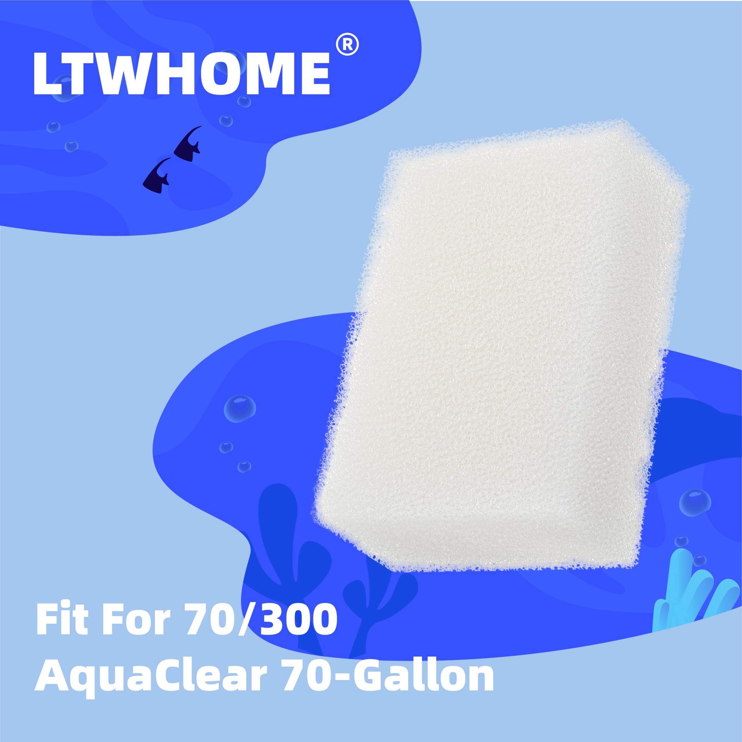 LTWHOME Foam Filter Pads Fit for Aqua Clear 70/300 AquaClear 70-Gallon (Pack of 12)