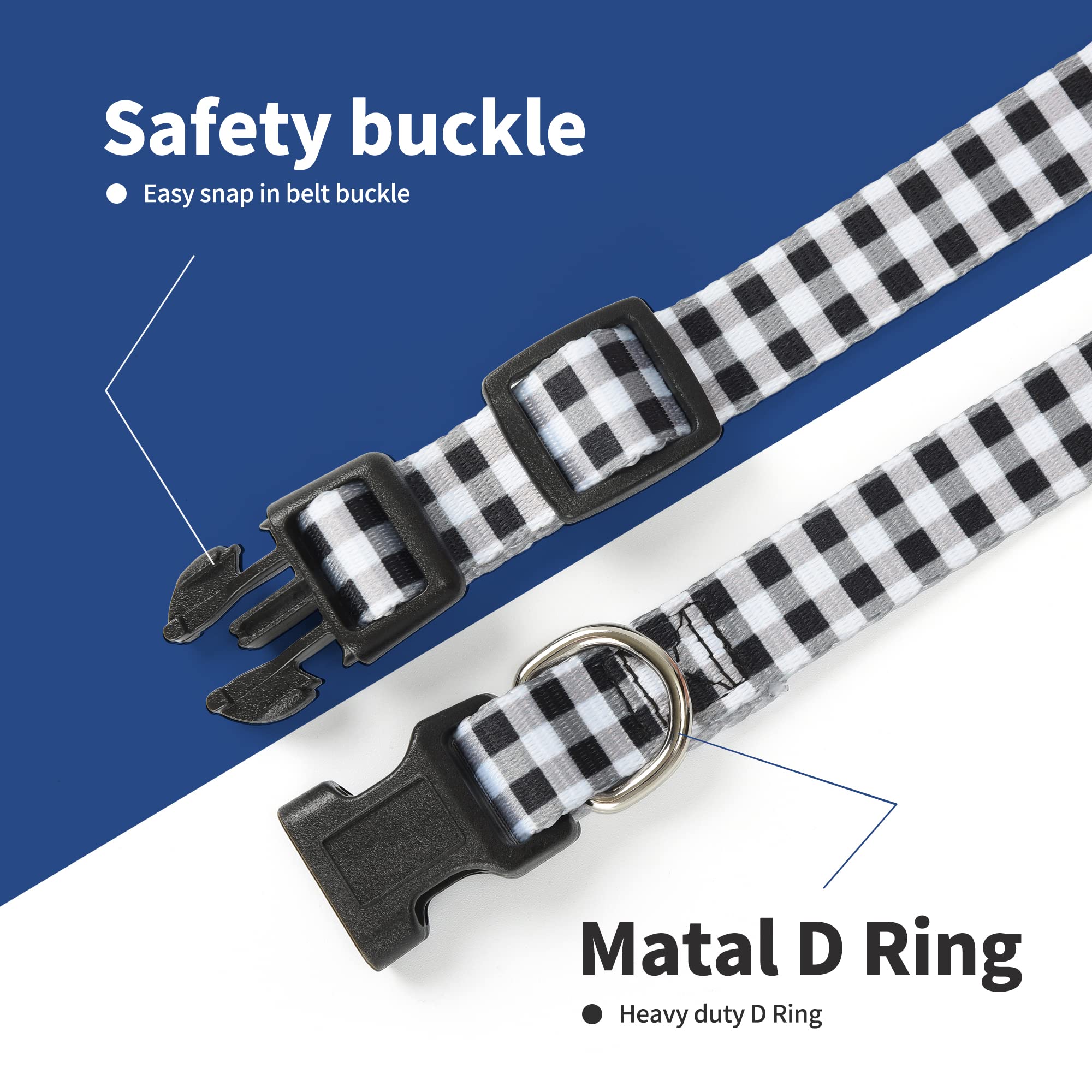 Mile High Life Dog Collar | Cute Puppy Collars | Lightweight Girl Dog Collar | Soft Boy Dog Collars | W Geometric Plaid Wave Line Pattern (Black/White, Large)