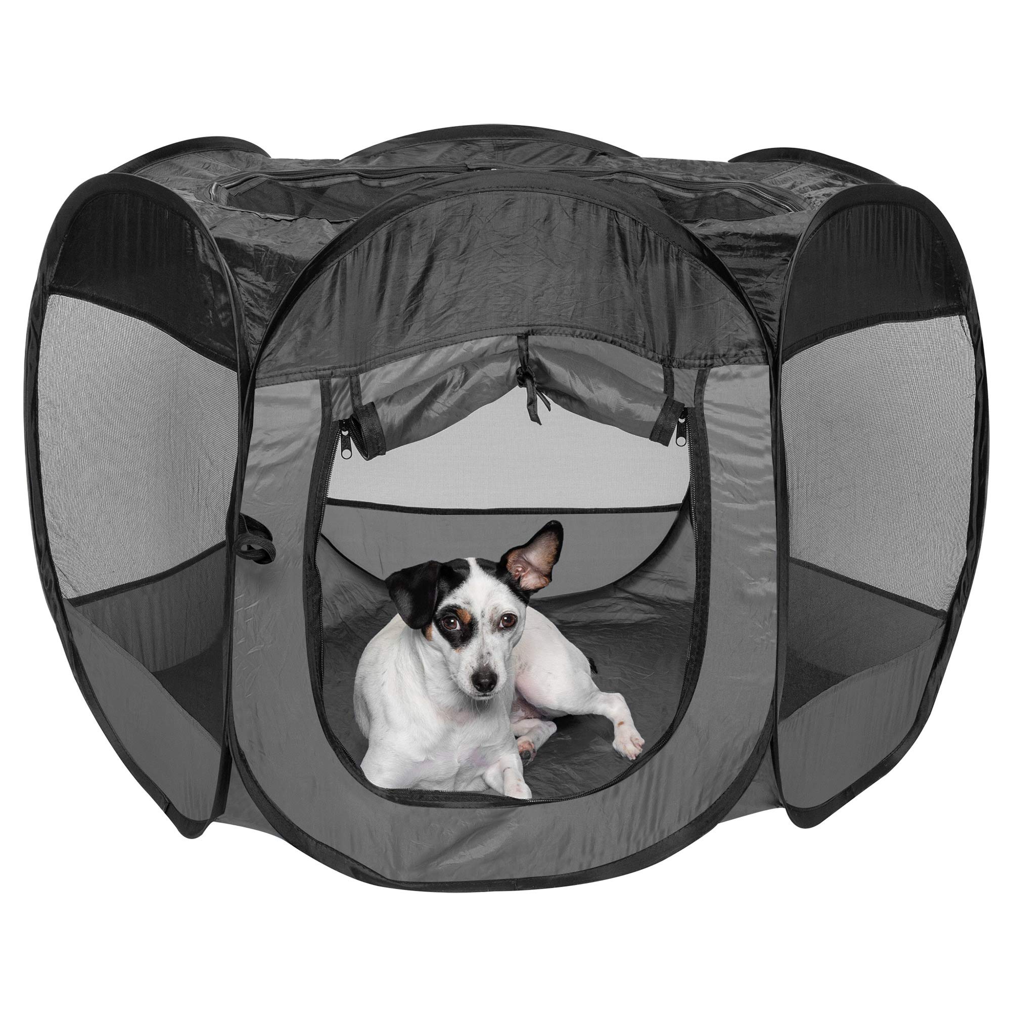 Furhaven Portable Dog Playpen Cat Tent, Pet Playground/Kennel Foldable Indoor Outdoor Zippered Puppy Crate - Gray, Medium
