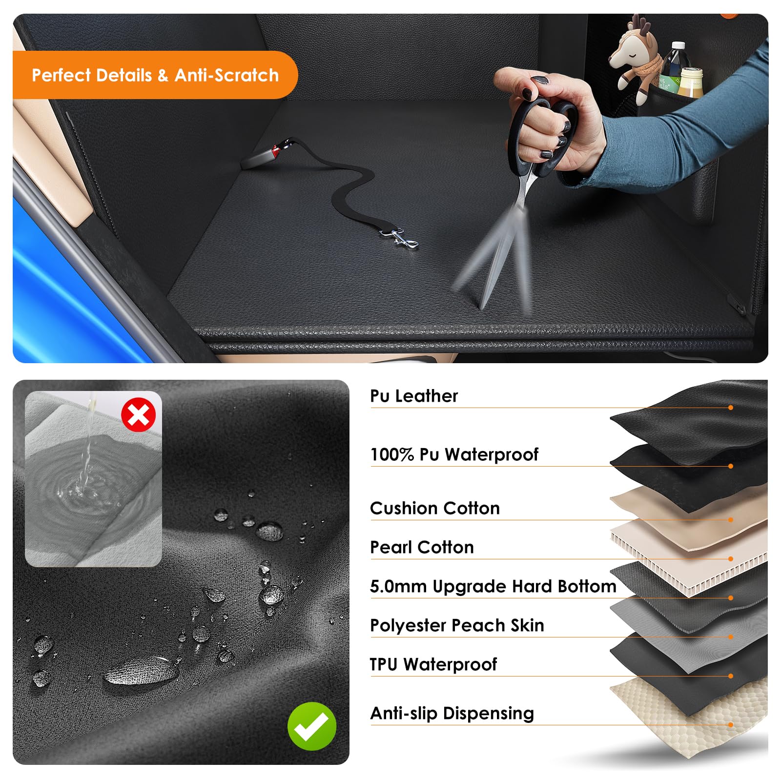 Qwue 2025 Upgraded Pu Dog Car Seat Cover For Back Seat - Waterproof, Anti-Scratch Car Seat Cover With Hard Bottom, Dog Bed, Hold