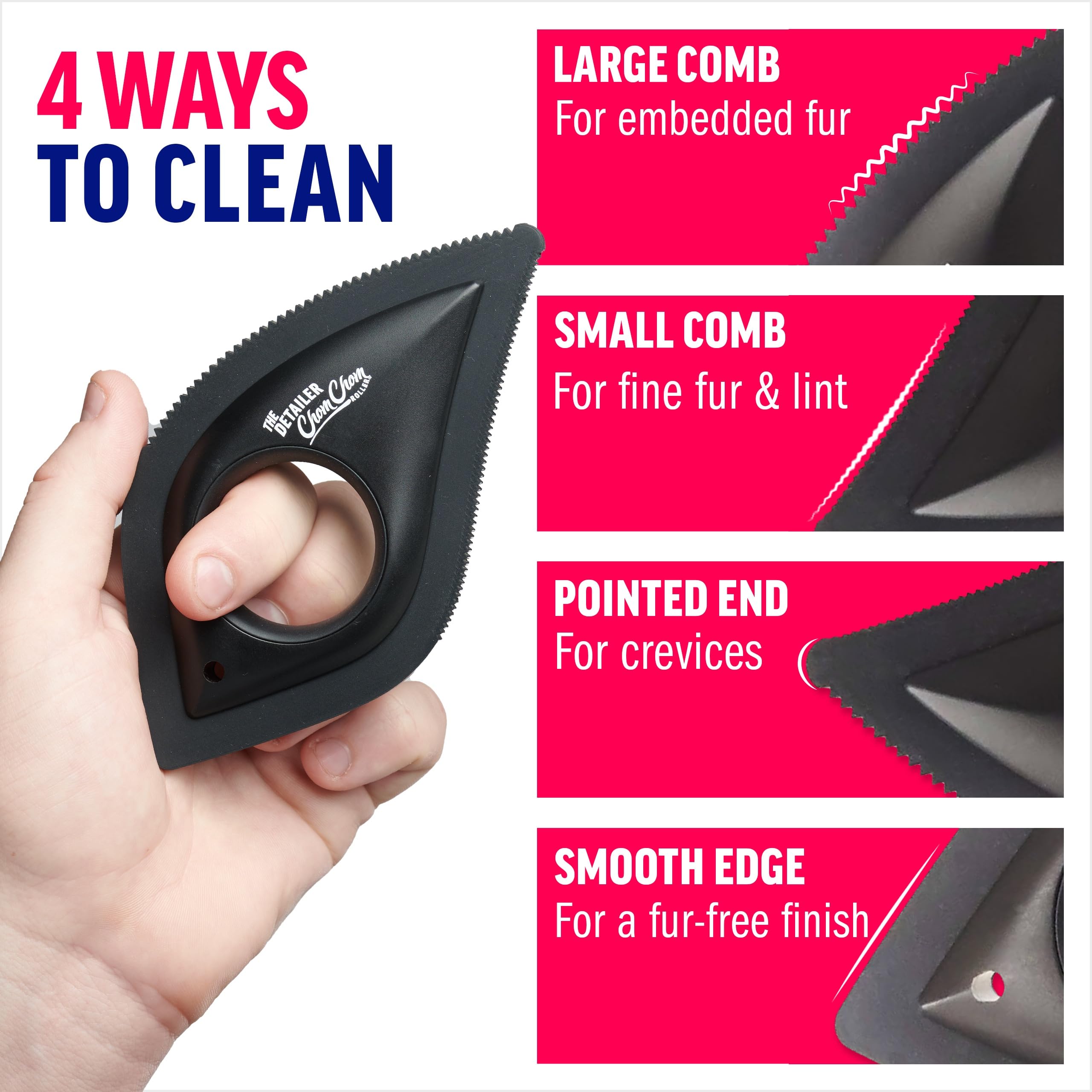 Chomchom Roller Detailer- Scraper For Pet Hair Remover And Lint - Great For Car - Cat And Dog Hair Remover For Couch, Furniture,