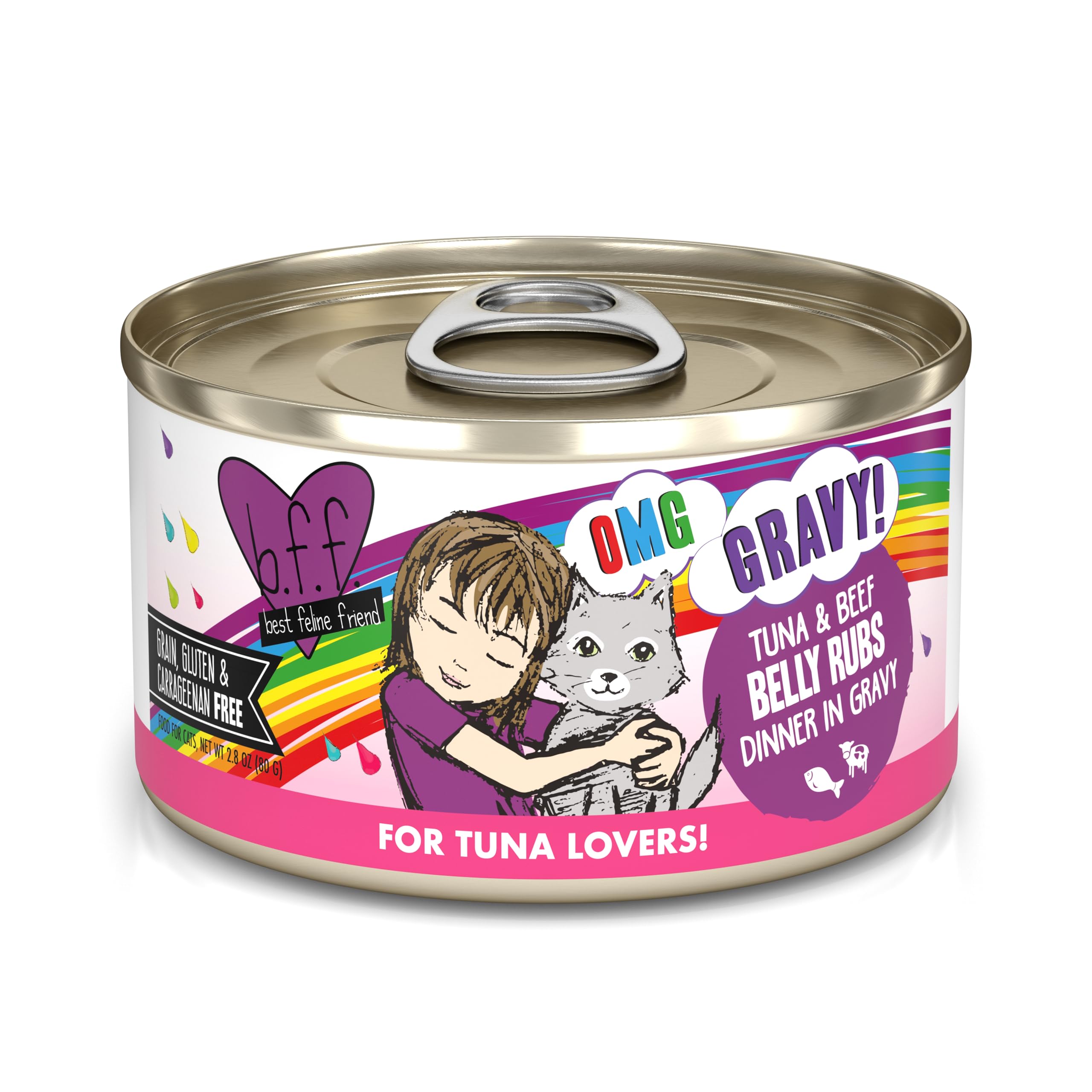 B.F.F. OMG - Best Feline Friend Oh My Gravy!, Tuna & Beef Belly Rubs with Tuna & Beef, 2.8oz Can (Pack of 12)