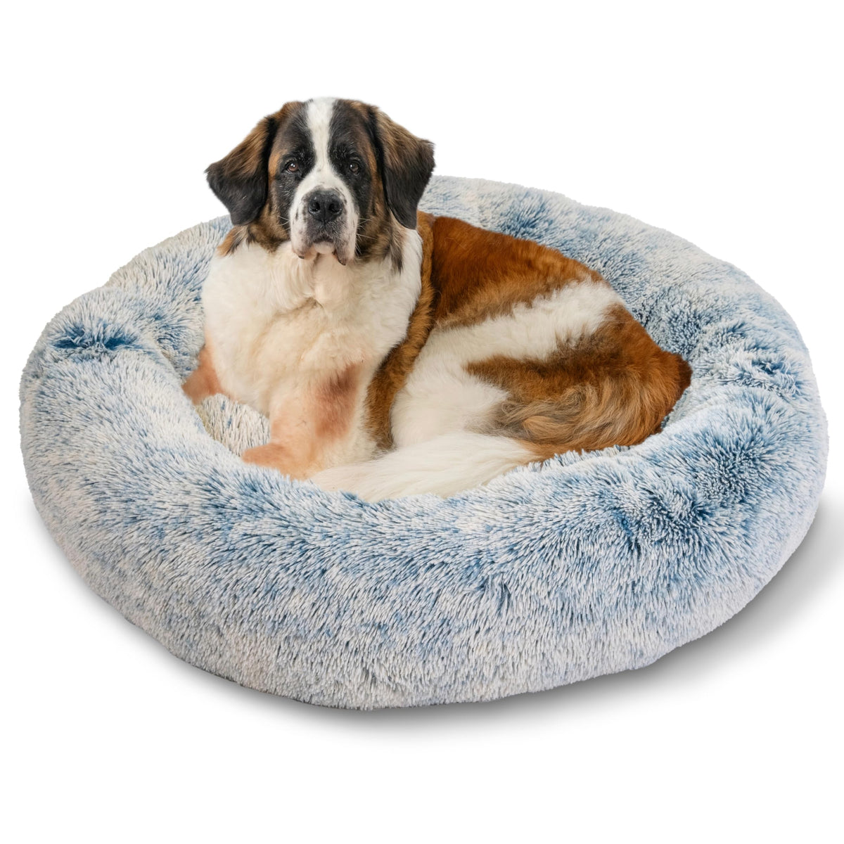 Best Friends By Sheri The Original Calming Donut Dog And Cat Bed In Shag Fur, Denim Blue, Extra Large, 45X45