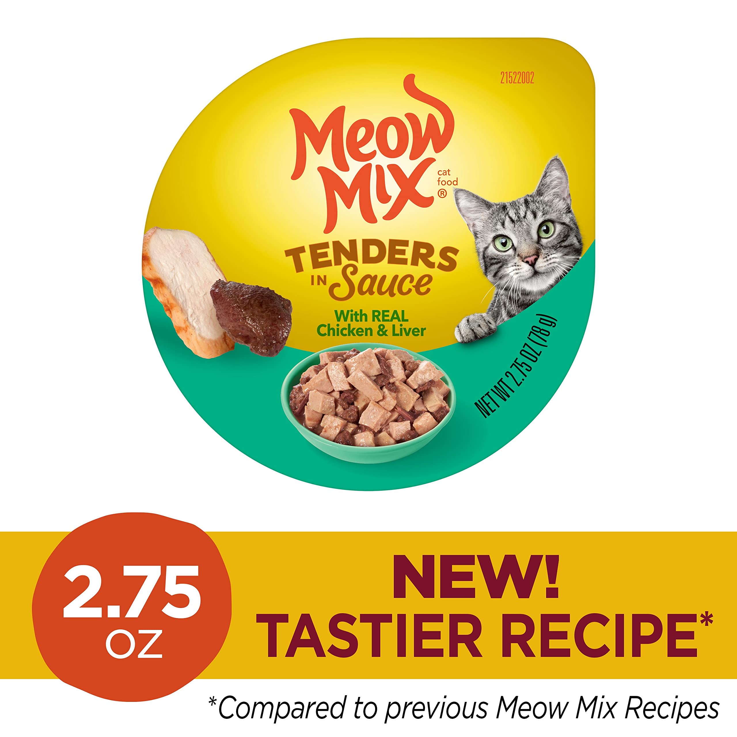 Meow Mix Tenders in Sauce Wet Cat Food, Chicken & Liver, 2.75 Ounce Cup (Pack of 12)