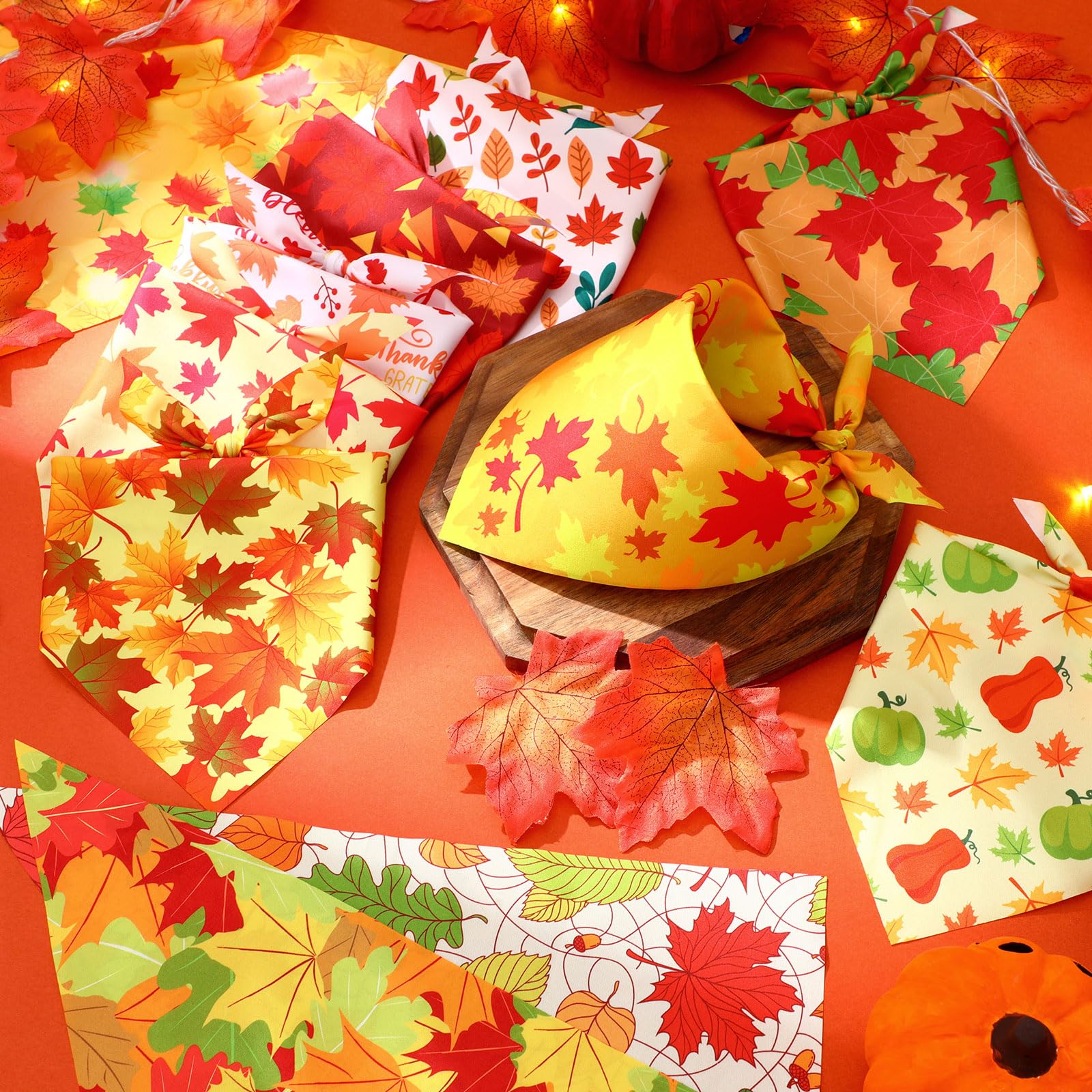Preboun 50 Pcs Fall Thanksgiving Dog Bandana Bulk Pumpkin Maple Leaves Bandana for Dogs Triangle Kerchief Bib Scarf for Pets Cos