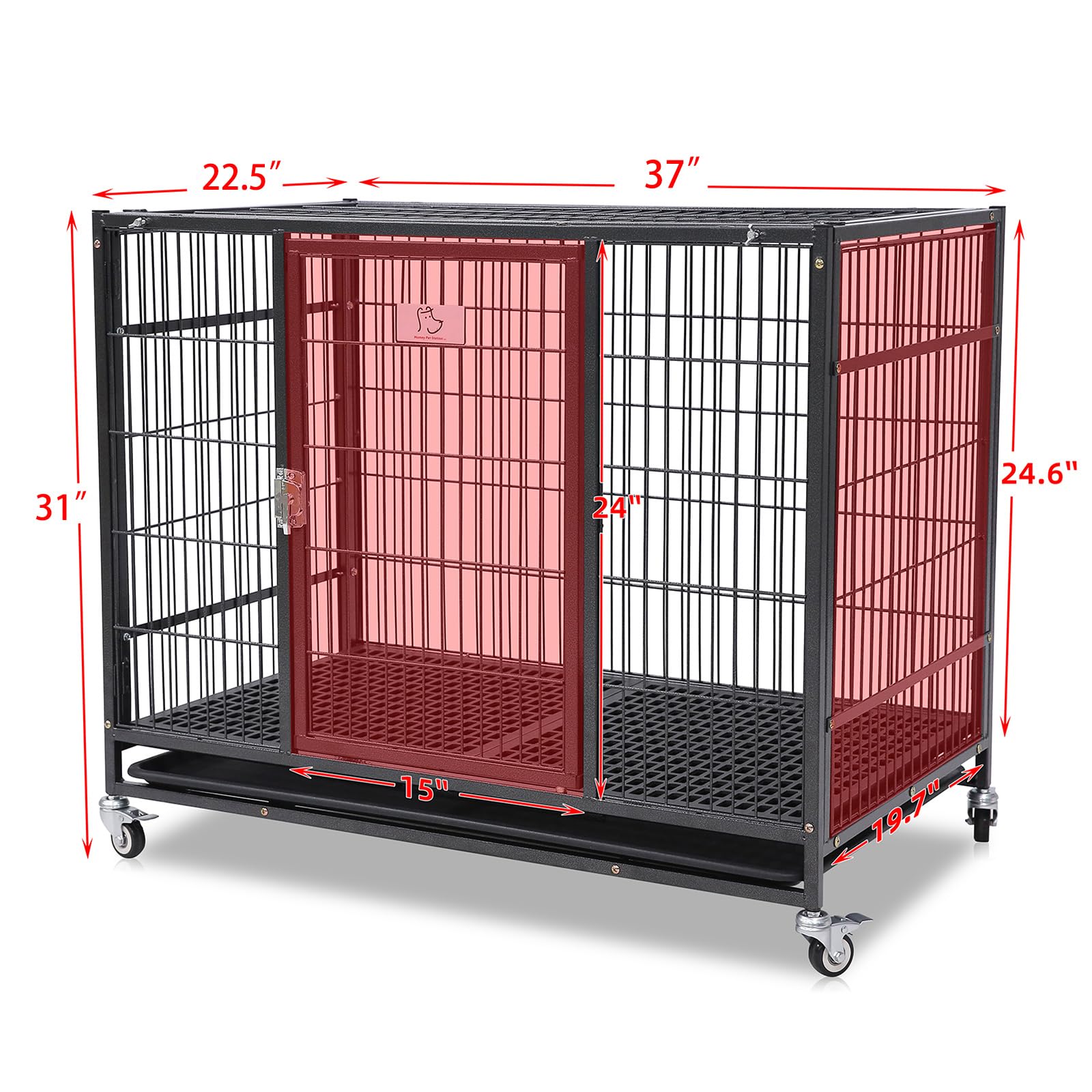 Homey Pet 37 Inch Stackable Open Top Heavy Duty Dog Crate Cage For Medium Dog With Wheels And Removable Tray