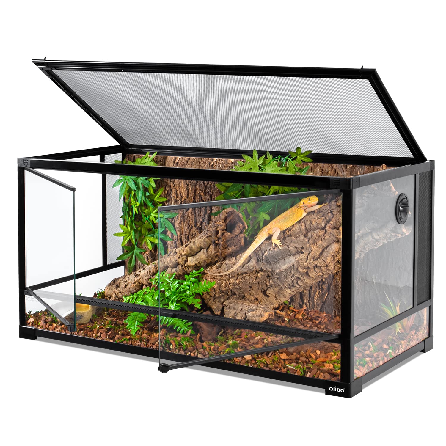 Oiibo 70 Gallon Reptile Large Terrarium Full Vision Glass Tank,Bearded Dragon Cage Double Hinge Door With Screen Ventilation Lar