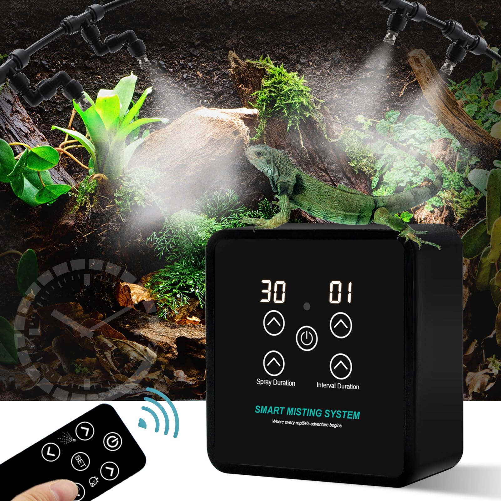 MECESOR Automatic Reptile Mister Humidifier with Timer, Programmable Terrarium Misting System for Chameleons, Snakes, Frogs, Tur