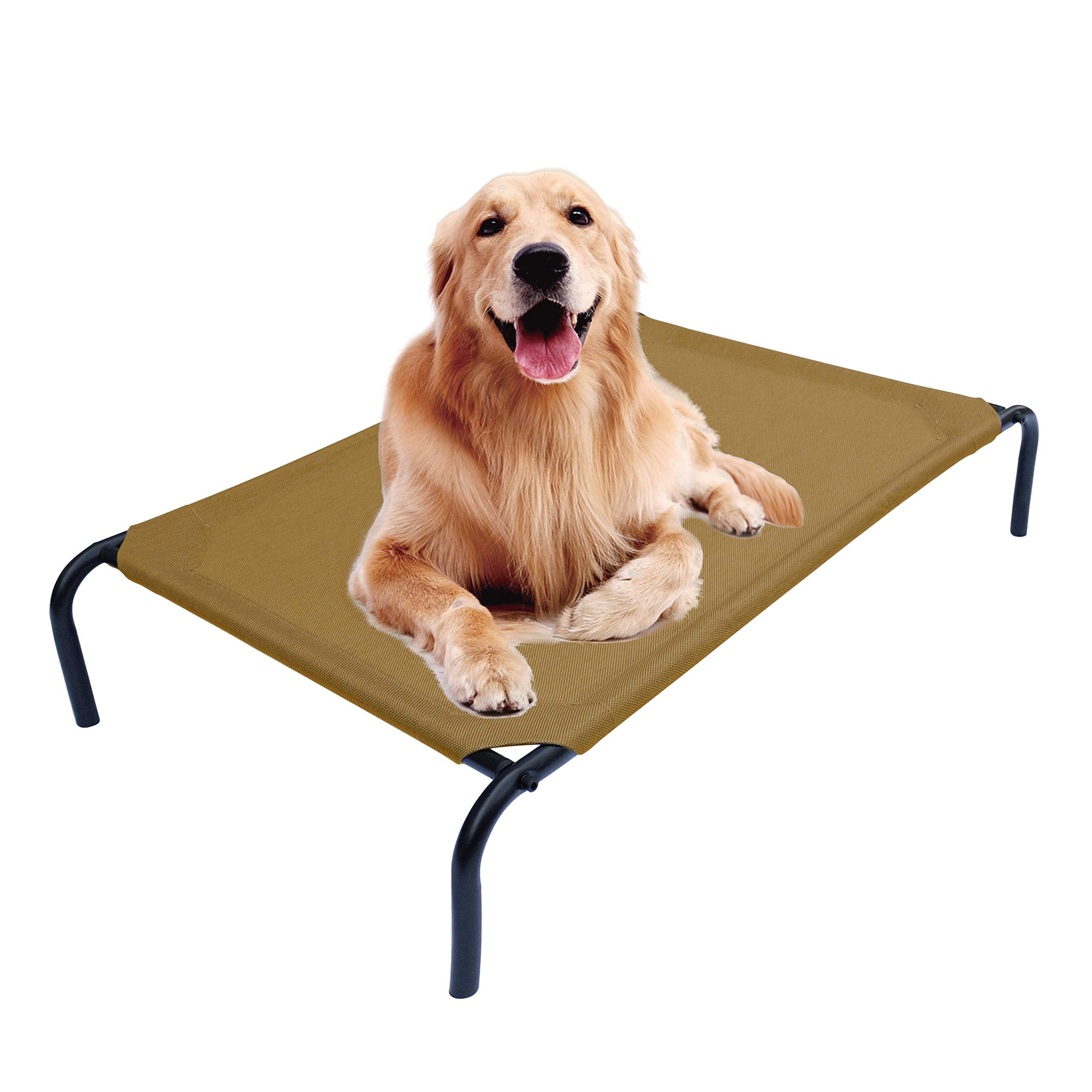 Phyex Heavy Duty Steel-Framed Portable Elevated Pet Bed, Elevated Cooling Pet Cot, 50.5' L X 30.5' W X 7.8' H(L, Brown)