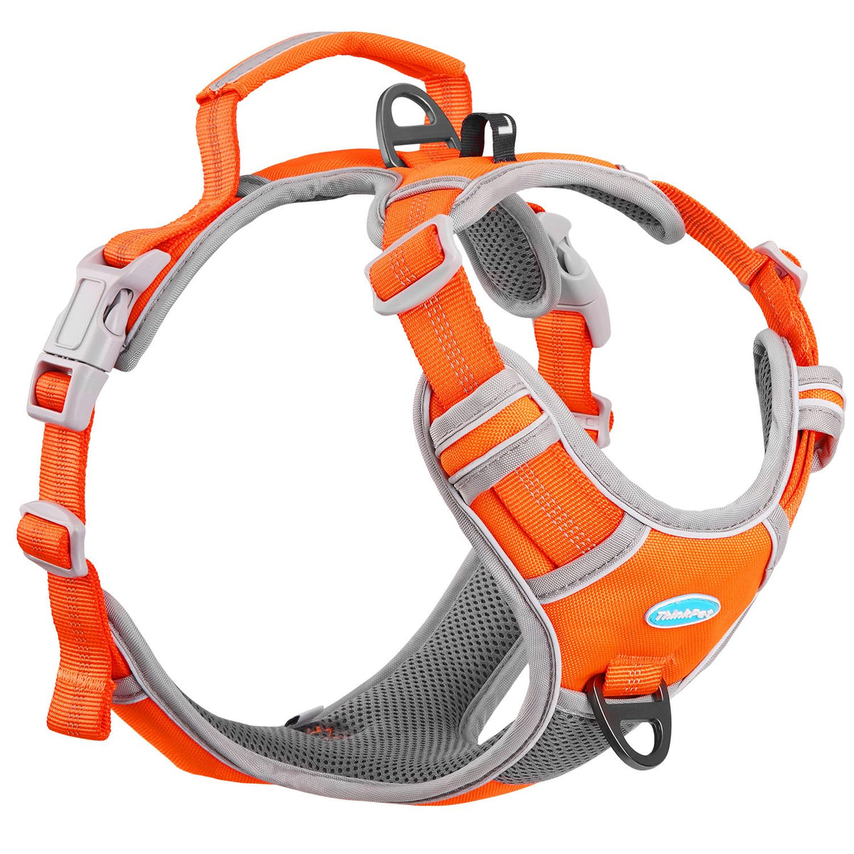 Thinkpet No Pull Harness Breathable Sport Harness With Handle-Dog Harnesses Reflective Adjustable For Medium Large Dogs,Back/Front Clip For Easy Control M Neon Orange