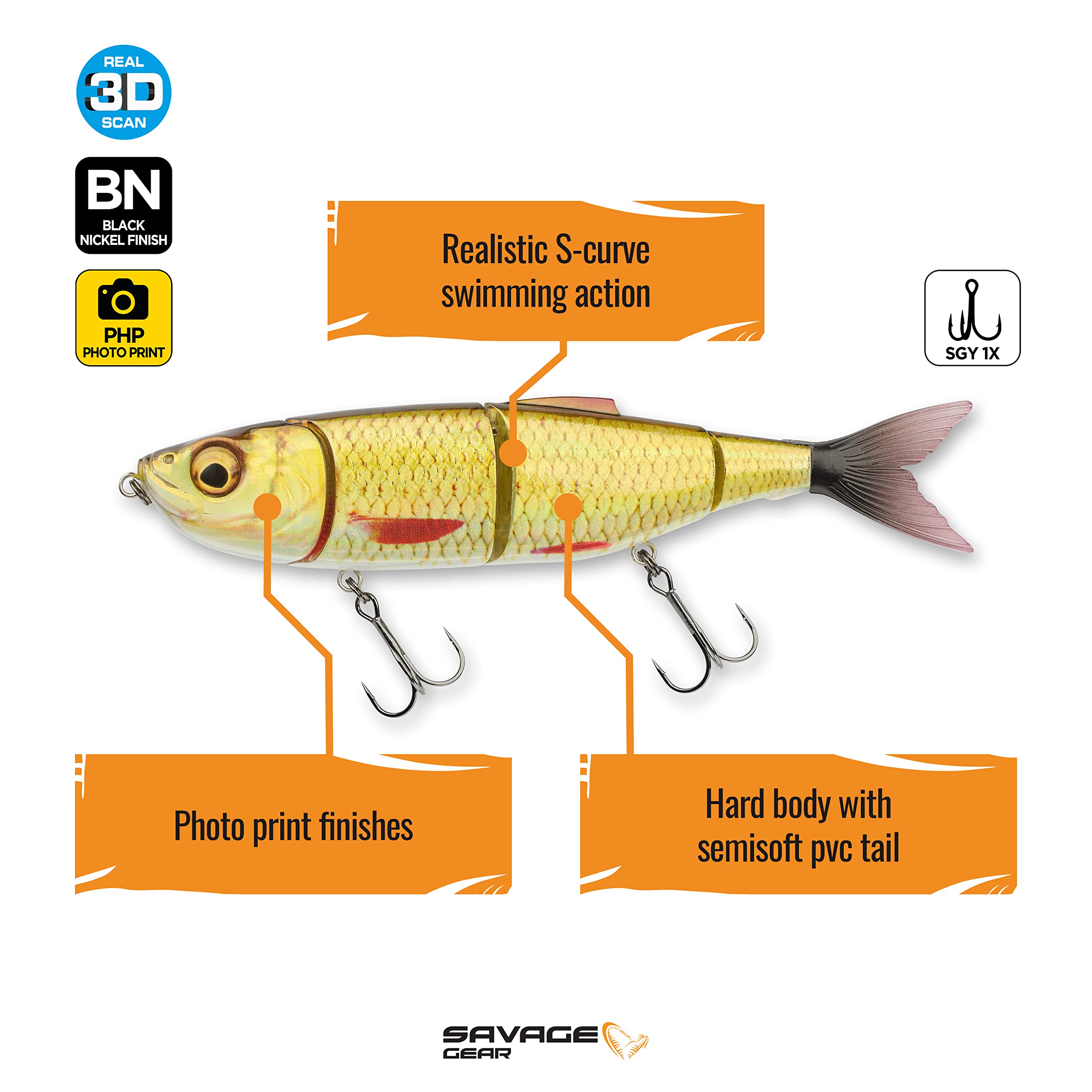 Savage Gear 4Play Pro Fishing Bait, 2 1/4 Oz, Golden Shiner, Realistic Contours, Colors & Movement, Durable Construction, Rigged