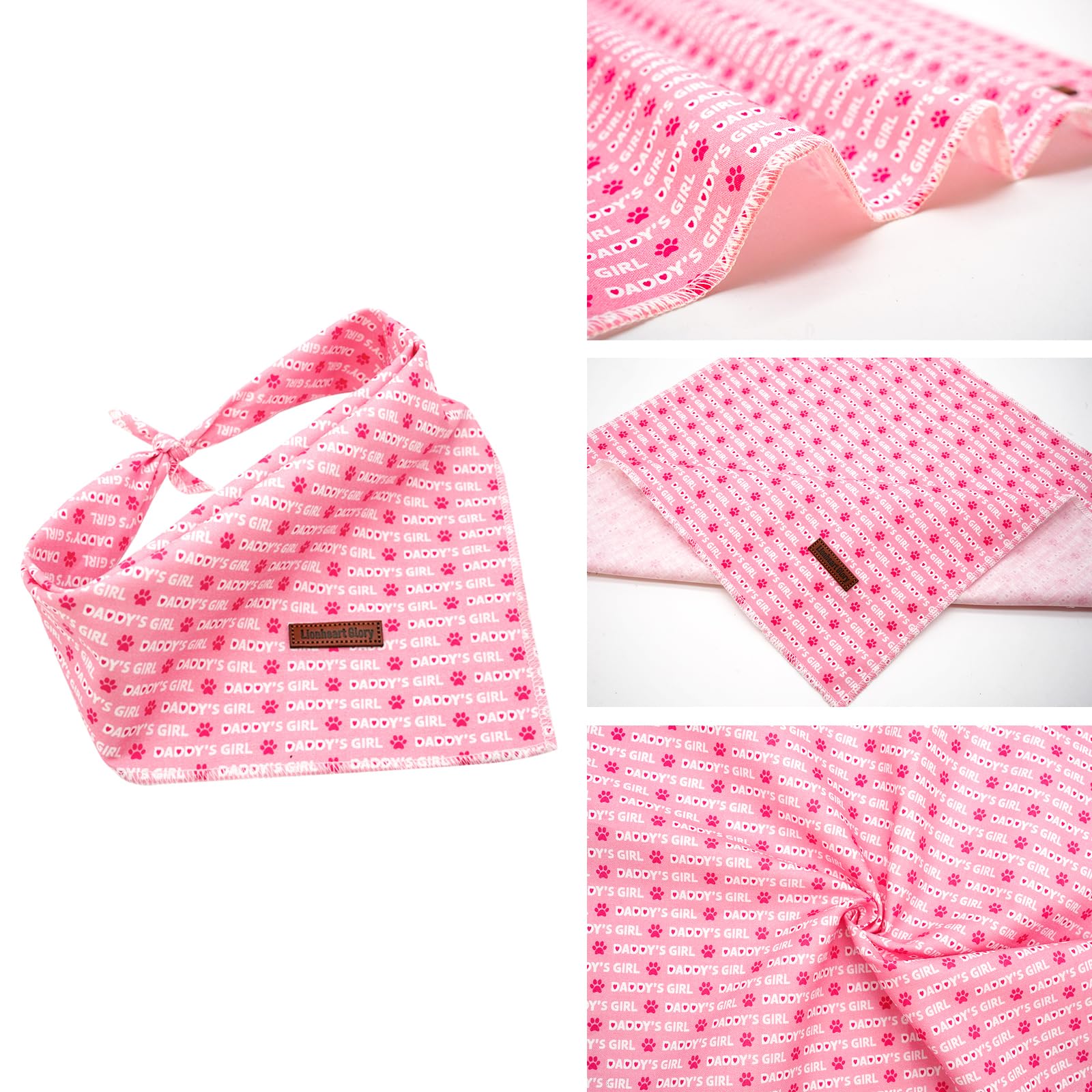 Lionheart Glory Valentine Dog Bandana Pink 1 Pack Washable Soft Dog Scarf, Square Adjustable Dog Bandanas For Small Dogs And Cat