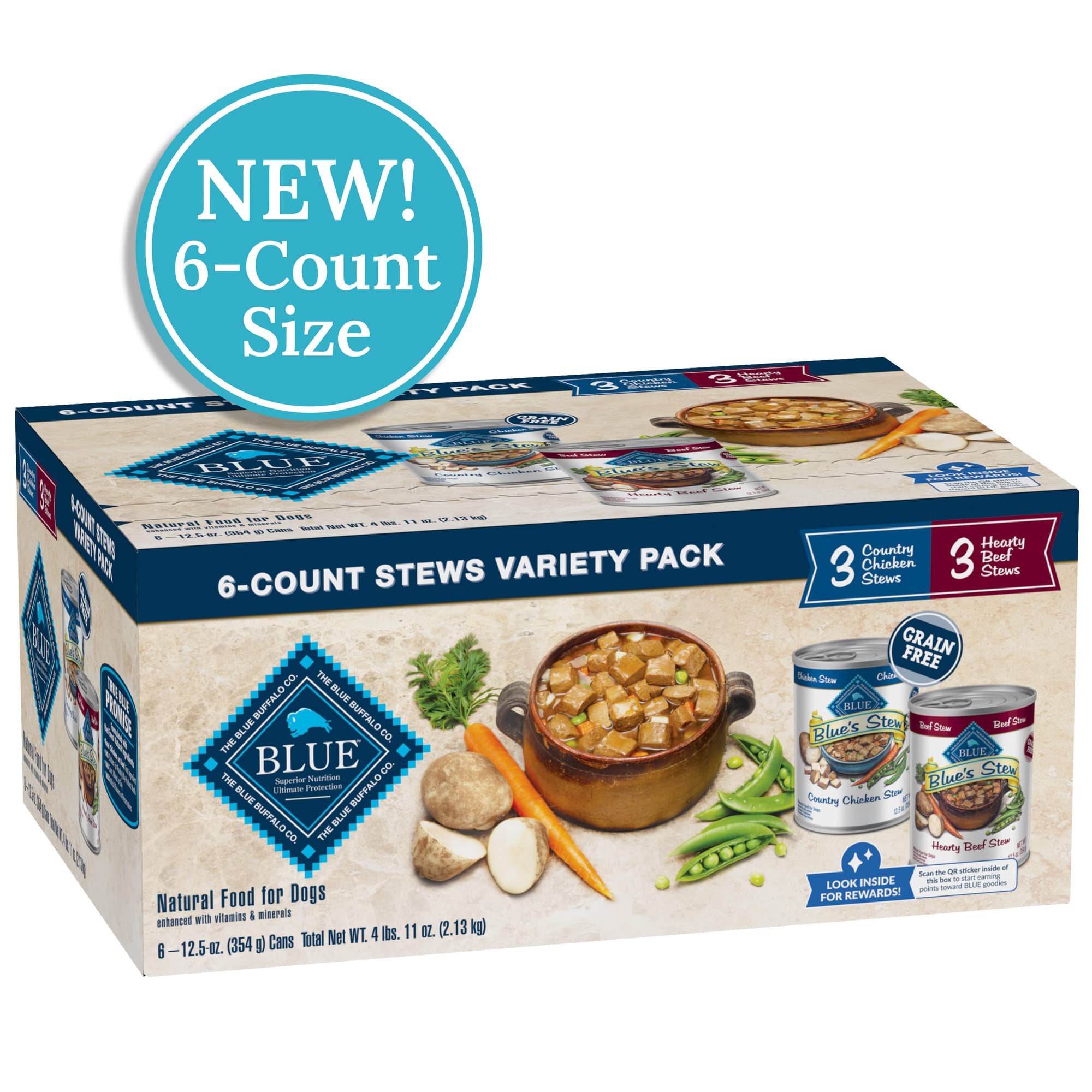 Blue Buffalo Blues Stew Natural Wet Dog Food, Made with Natural Ingredients, Hearty Beef and Country Chicken Variety Pack, 12.5