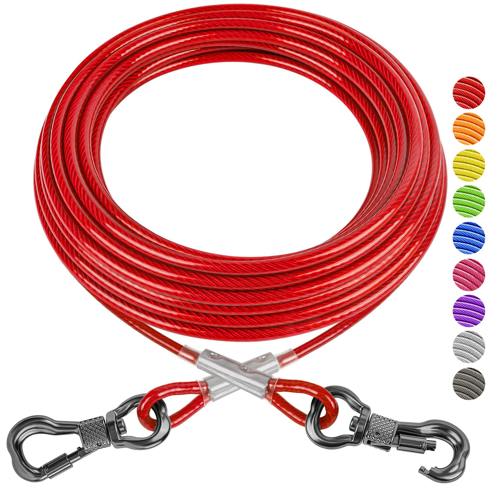 Xiaz 50Ft Tie Out Cable For Dogs, Dog Leads For Yard, Heavy Duty Pet Tie Out Cable For Large Dogs Up To 250Lbs, Durable Dog Runn