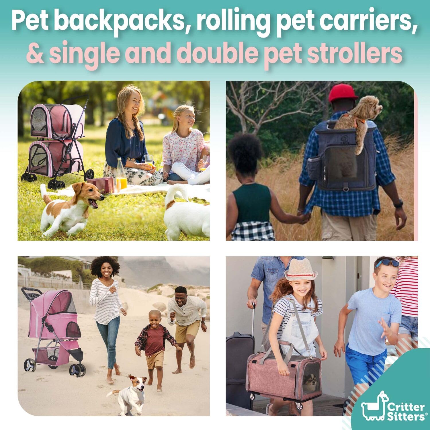 Critter Sitters Double Pet Stroller with Storage - Cat & Dog Stroller for Animals up to 44 lbs, Blue
