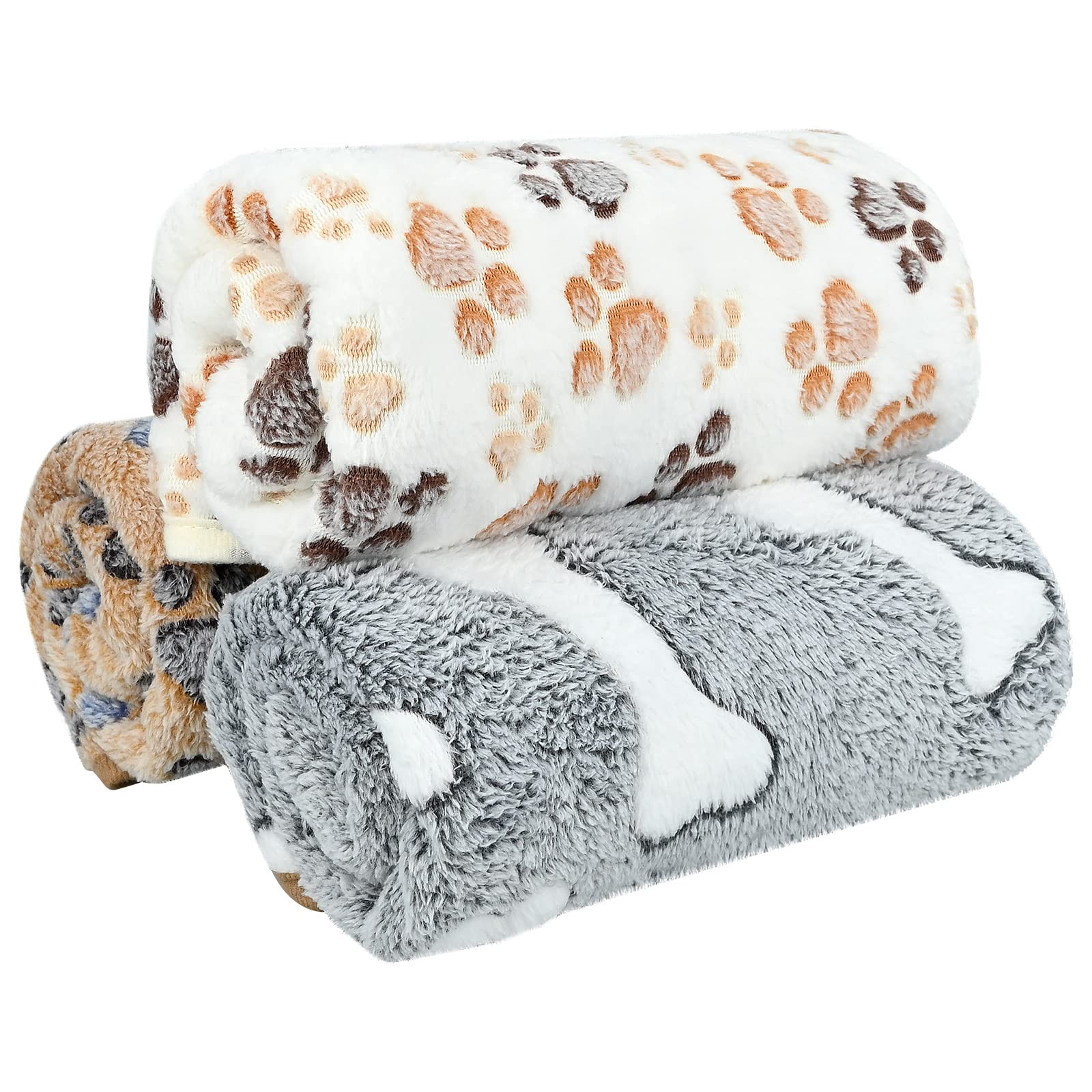 3 Pcs XL Pet Soft Dog Blankets Washable, Puppy Blankets, 107x75cm, Paw Bone Print Pet Throw, Warm Sleep Mat, Pets Cover Blanket,