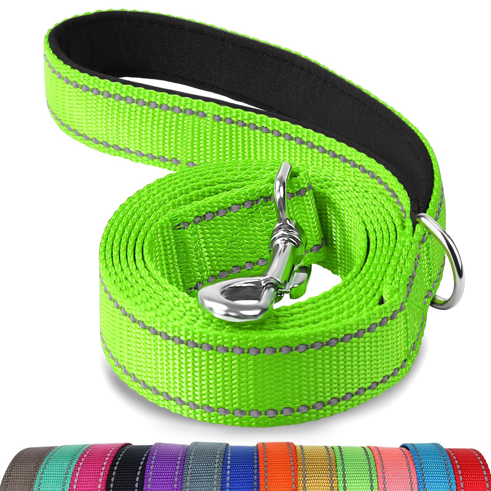 Joytale Double-Sided Reflective Dog Leash, 6 Ft/5 Ft/4 Ft, Padded Handle Nylon Dogs Leashes For Small & Medium Dogs Walking, Green, 6Ft