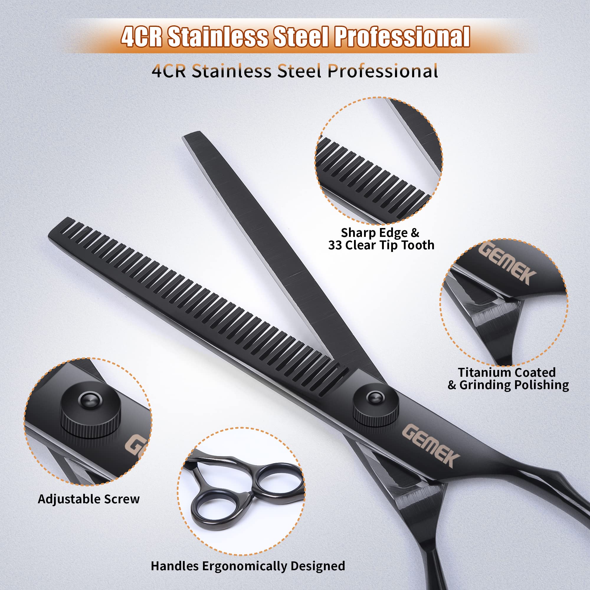 Dog Grooming Scissors Kit with Safety Round Tips, GEMEK Professional 6 in 1 Grooming Scissors for Dogs, Heavy Duty Titanium Coat