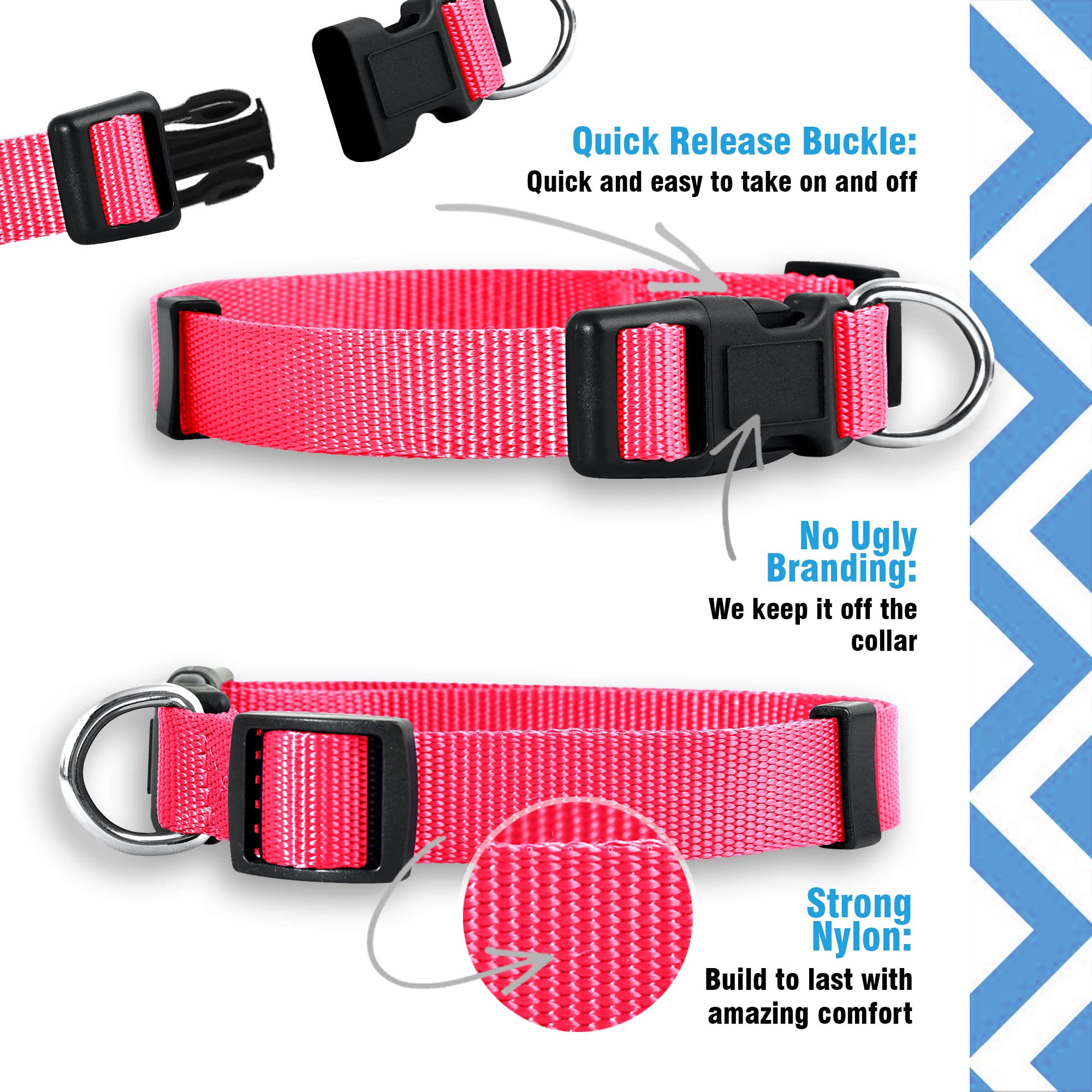 Native Pup Basic Nylon Dog Collar, Adjustable For Small, Medium, Large Pet And Puppies Accessories, Cute Colors For Male, Female, Boy, Girl, Puppy (Large, Hot Pink)