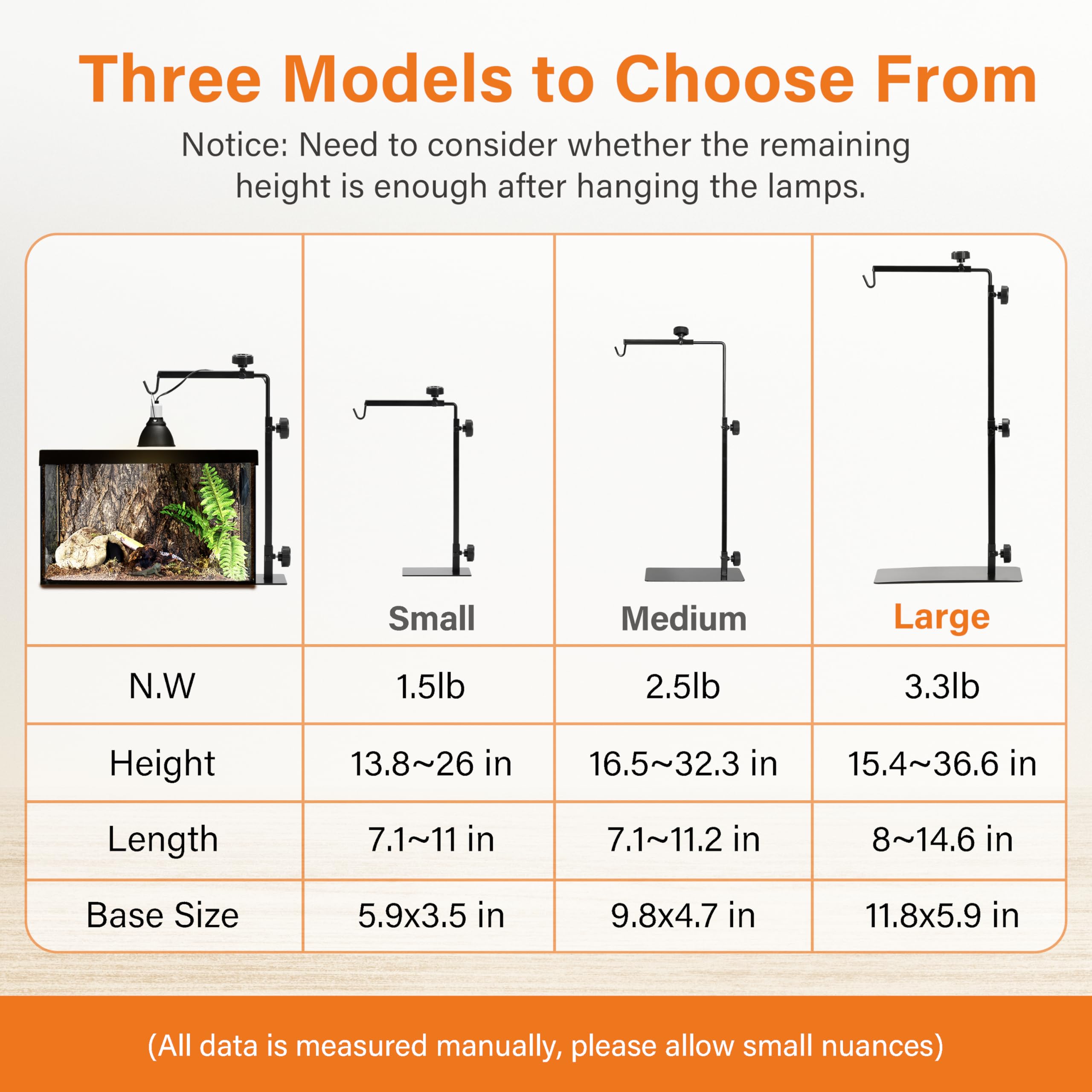 Simple Deluxe Reptile Light Stand Adjustable 15-36.6 inch Floor Lamp Holder, Metal Bracket for Reptile Tank & Terrarium Heating